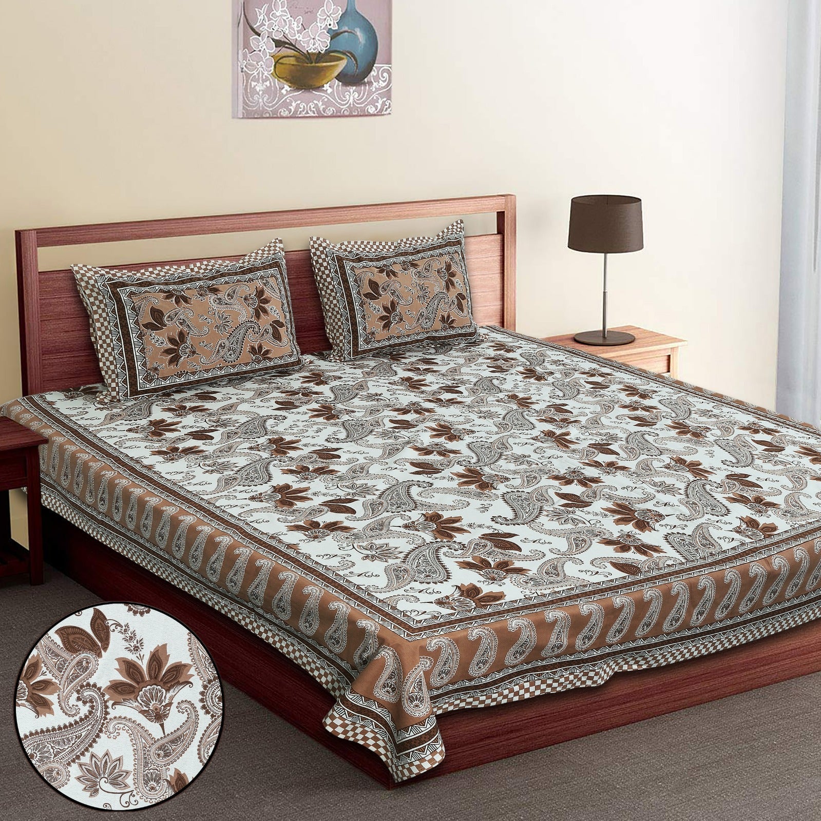 King-Size Cotton Bedsheet Set with Pillow Covers
