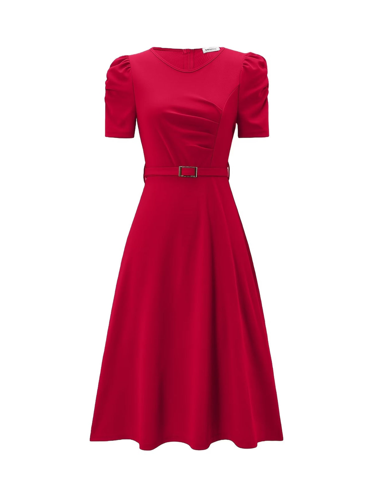 Women's Elegant V-Neck Ruffle Midi Dress with Waist Belt