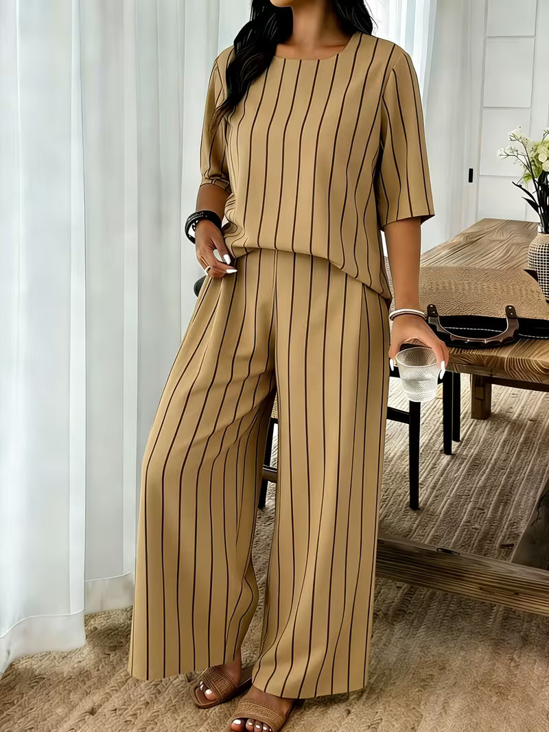 Women’s Plus-Size Casual 2-Piece Set – Off-Shoulder Batwing Top & Printed Pants