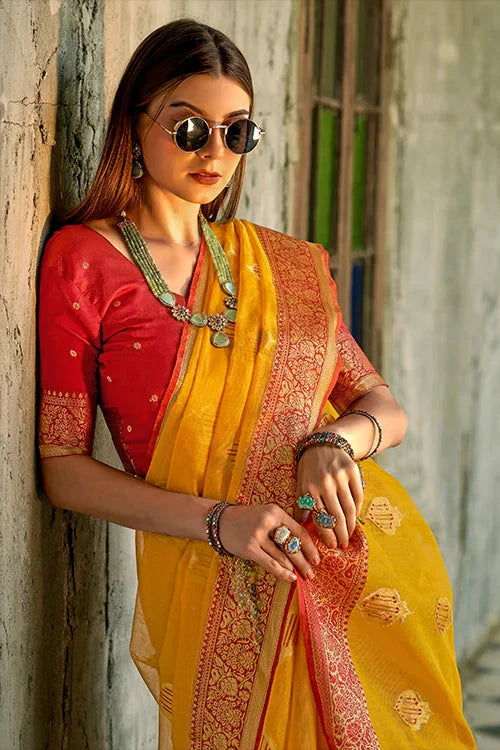 Buy New Beautiful Collection For Woven Saree With Unstitched Blouse Piece