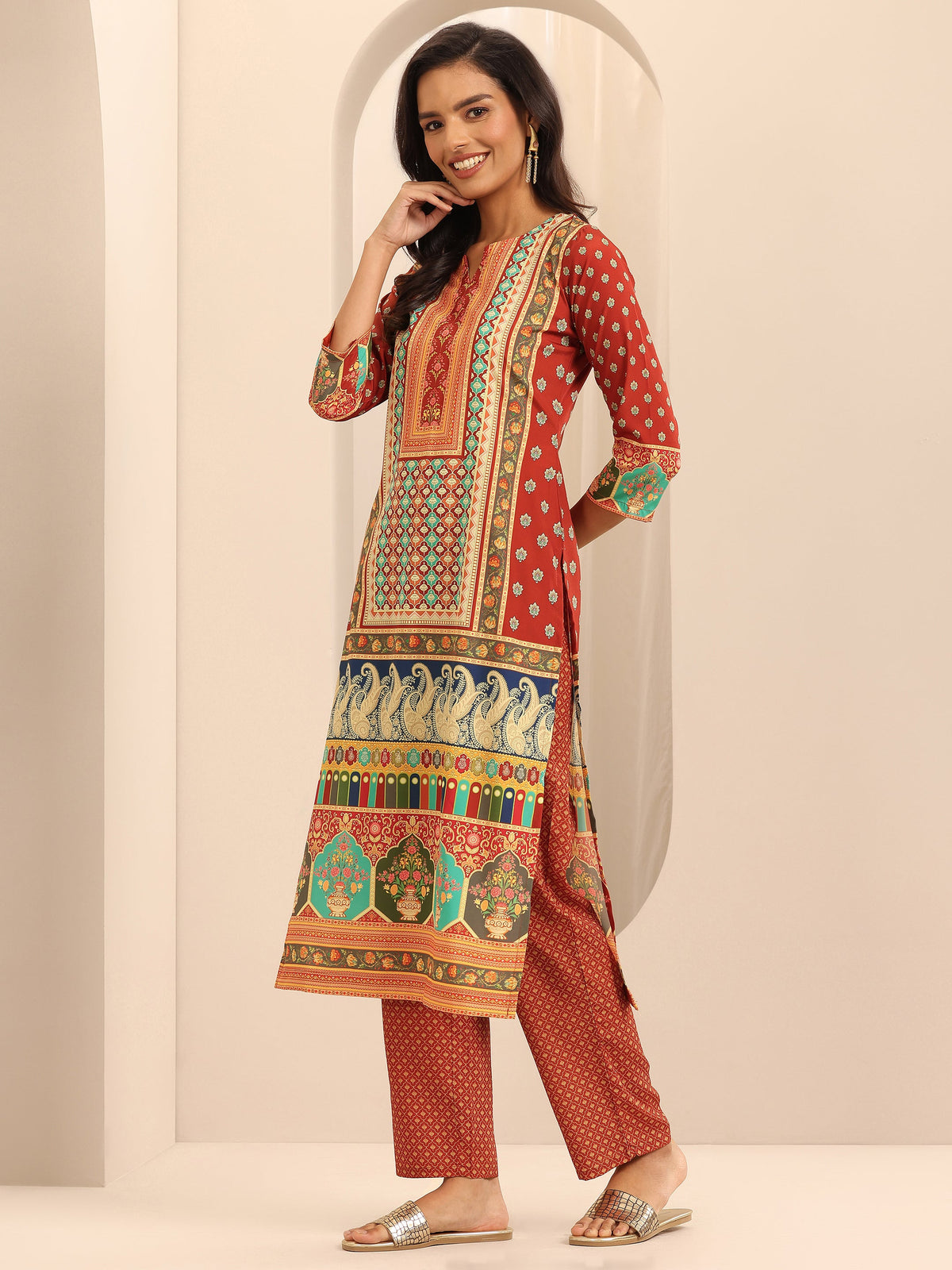 Anouk Multi Printed Poly Crepe Straight Kurta Set