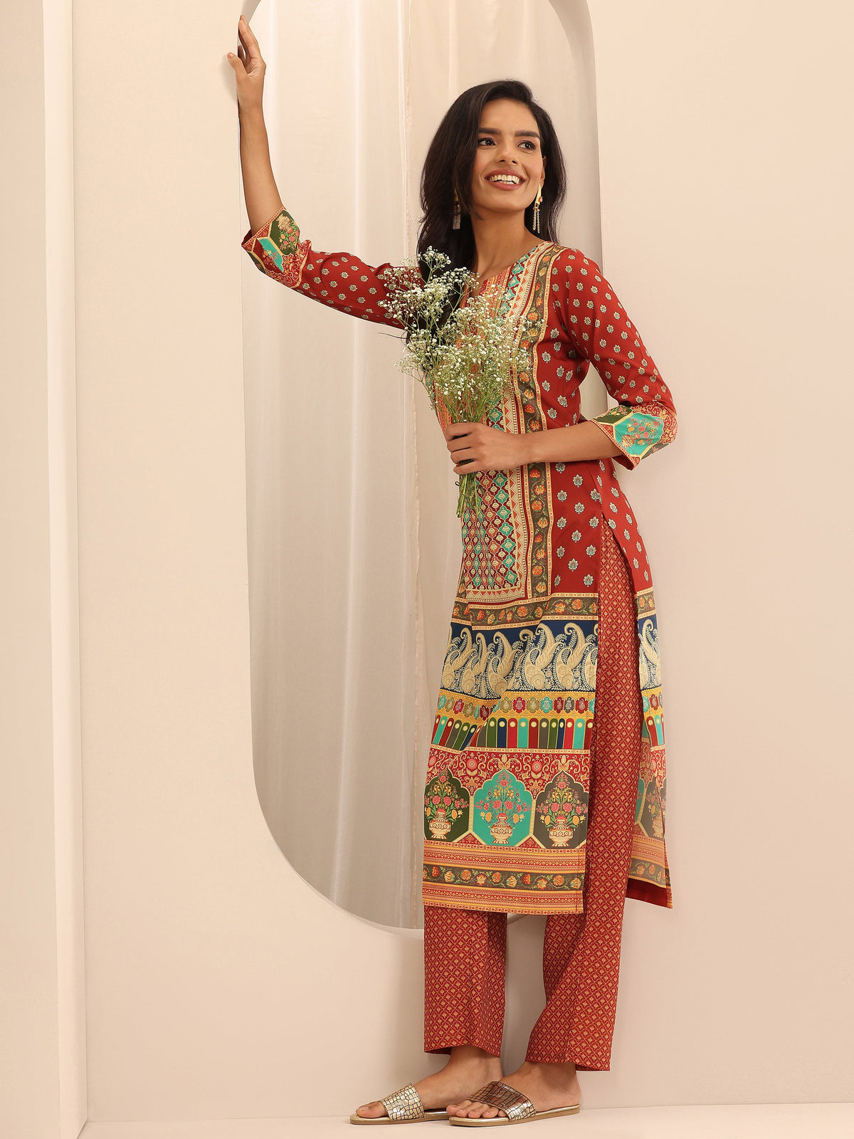 Anouk Multi Printed Poly Crepe Straight Kurta Set