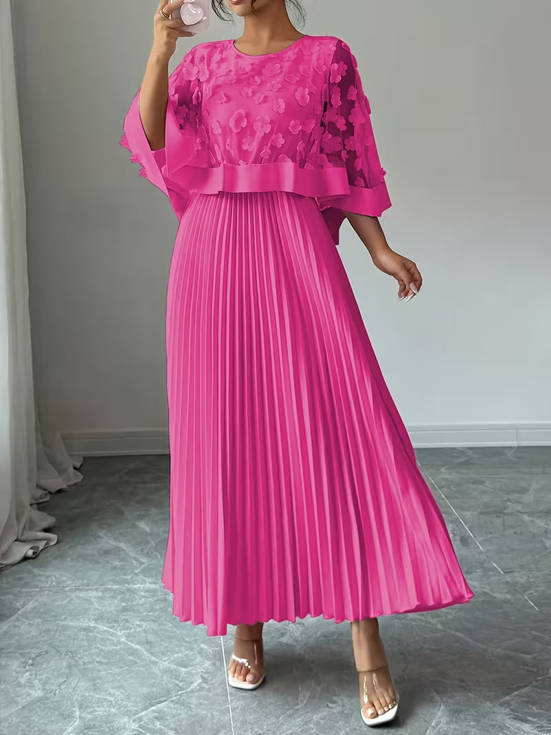 Women’s Elegant 3D Floral Appliqué Dress