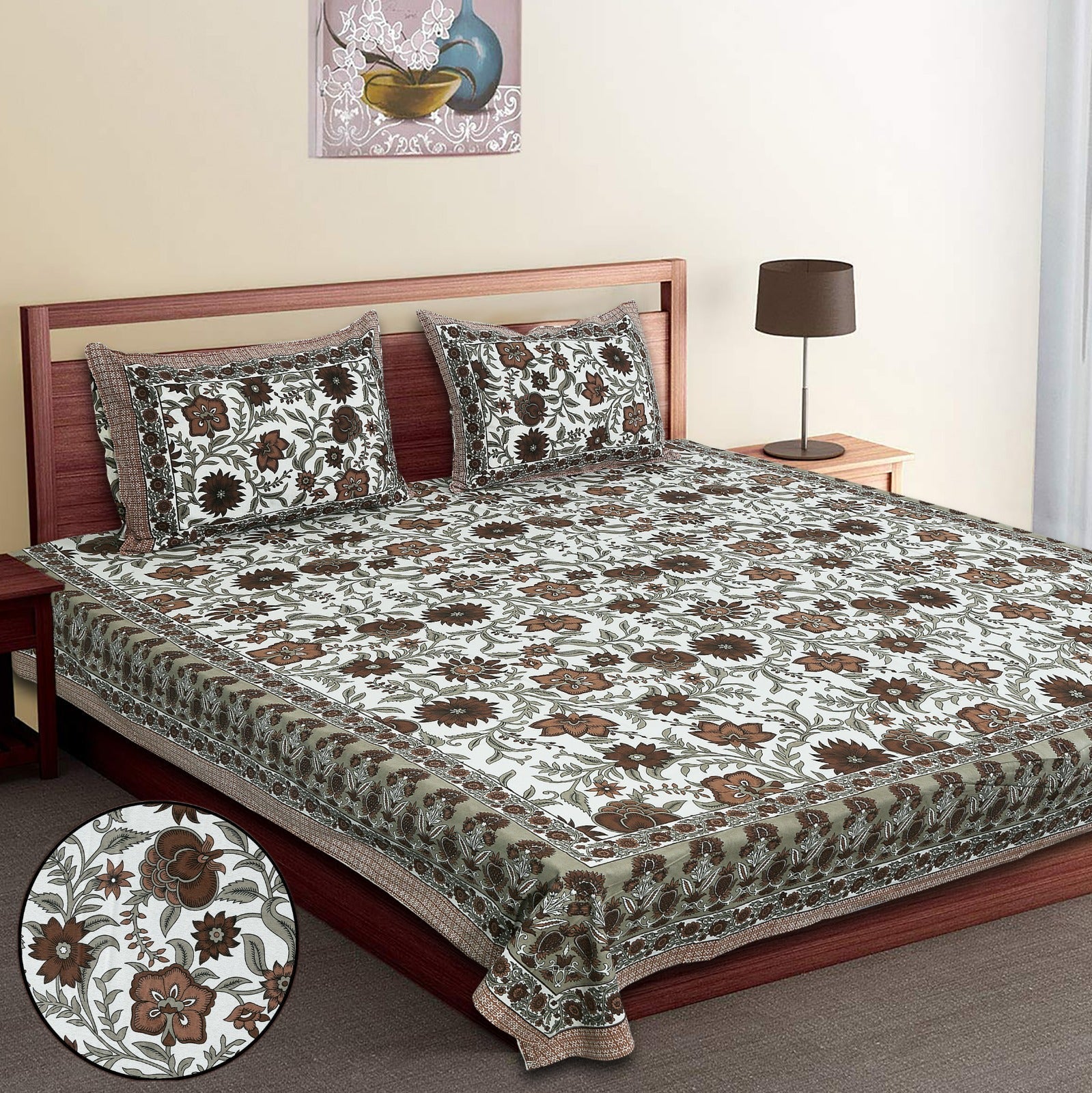 King-Size Cotton Bedsheet Set with Pillow Covers