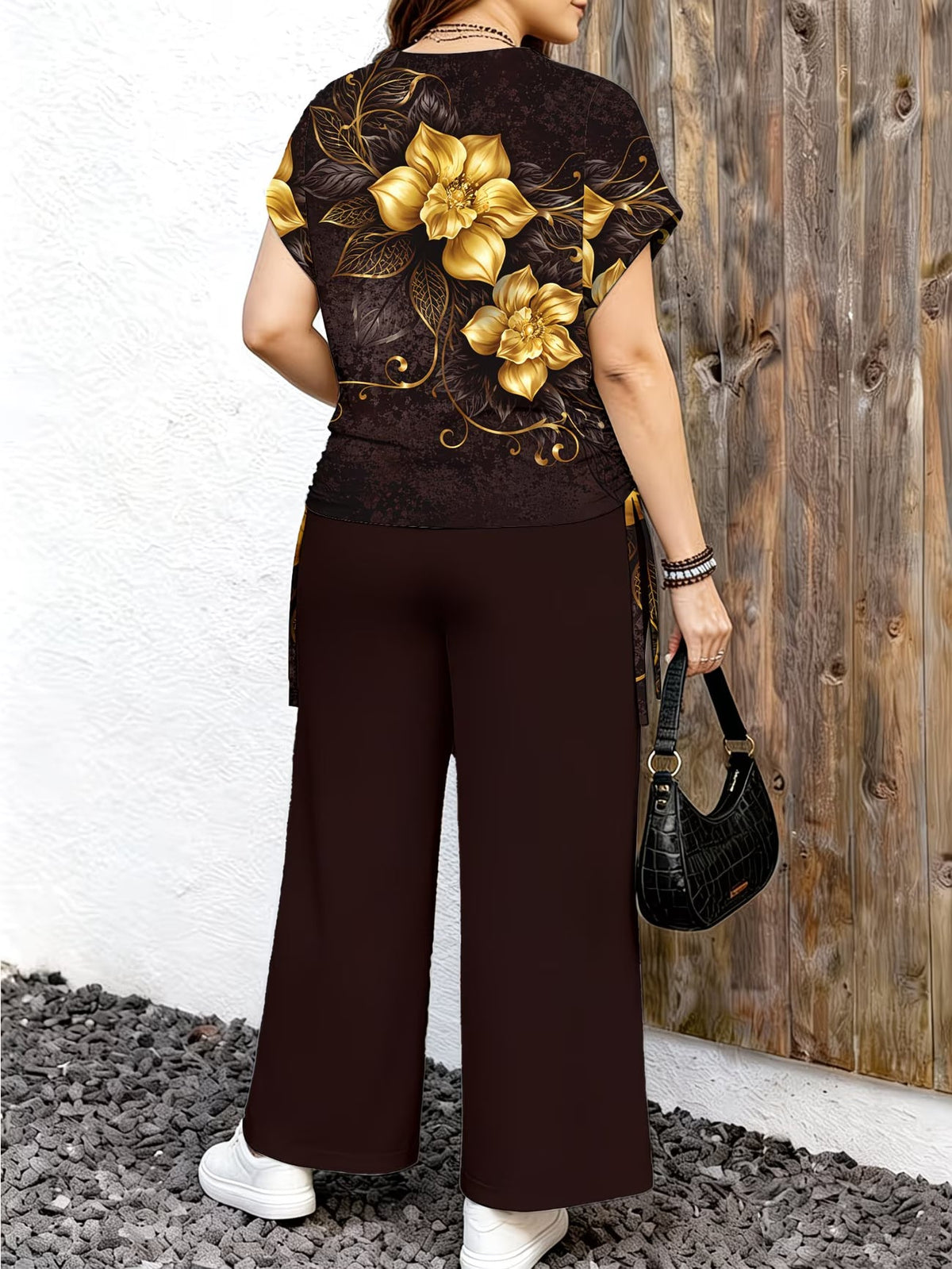 Women's Minimalist Print Top & Loose Pants Two-Piece Set