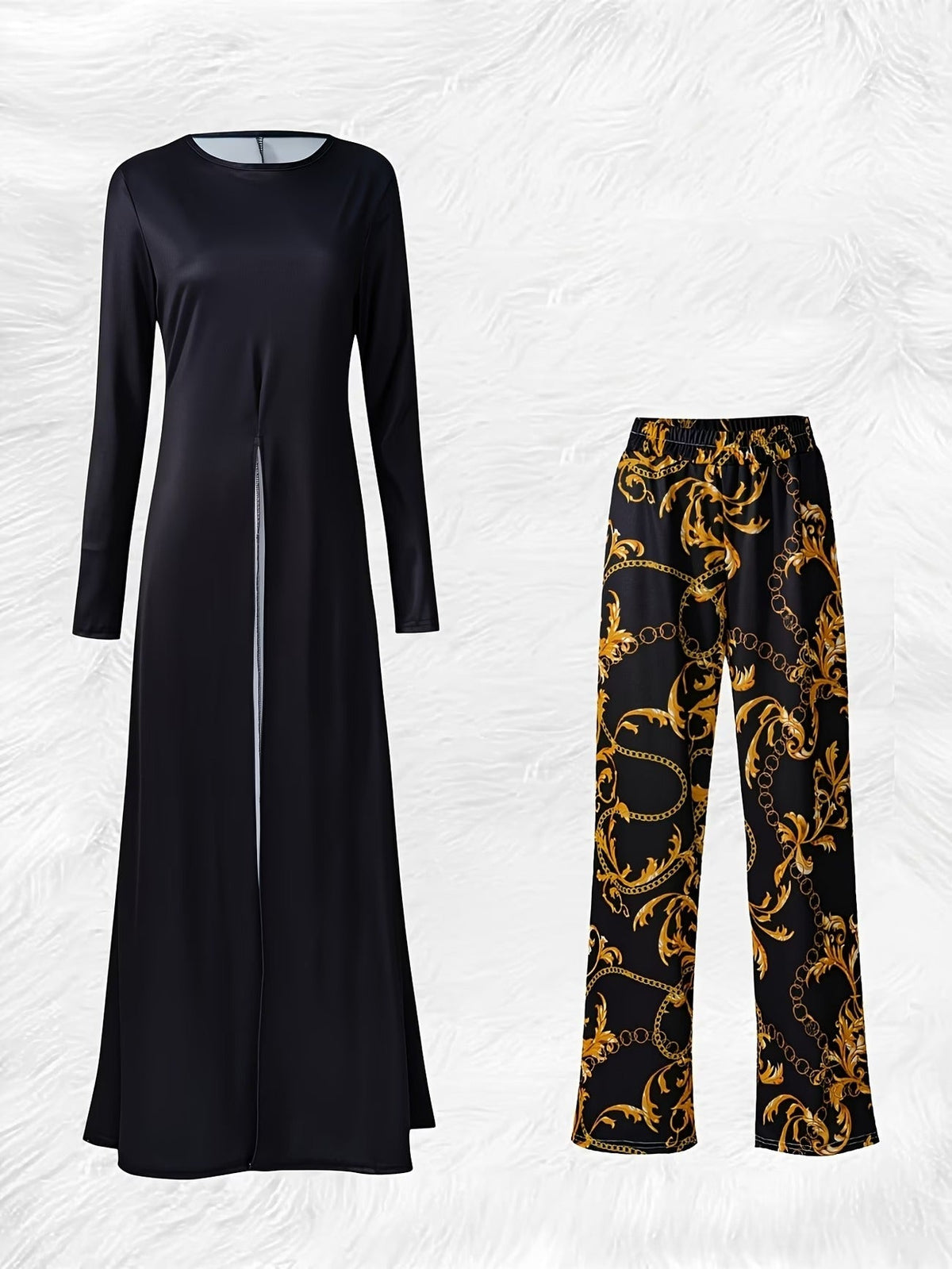 Elegant Marble Pattern Longline Top – Stylish Crew Neck Commuter & Party Wear