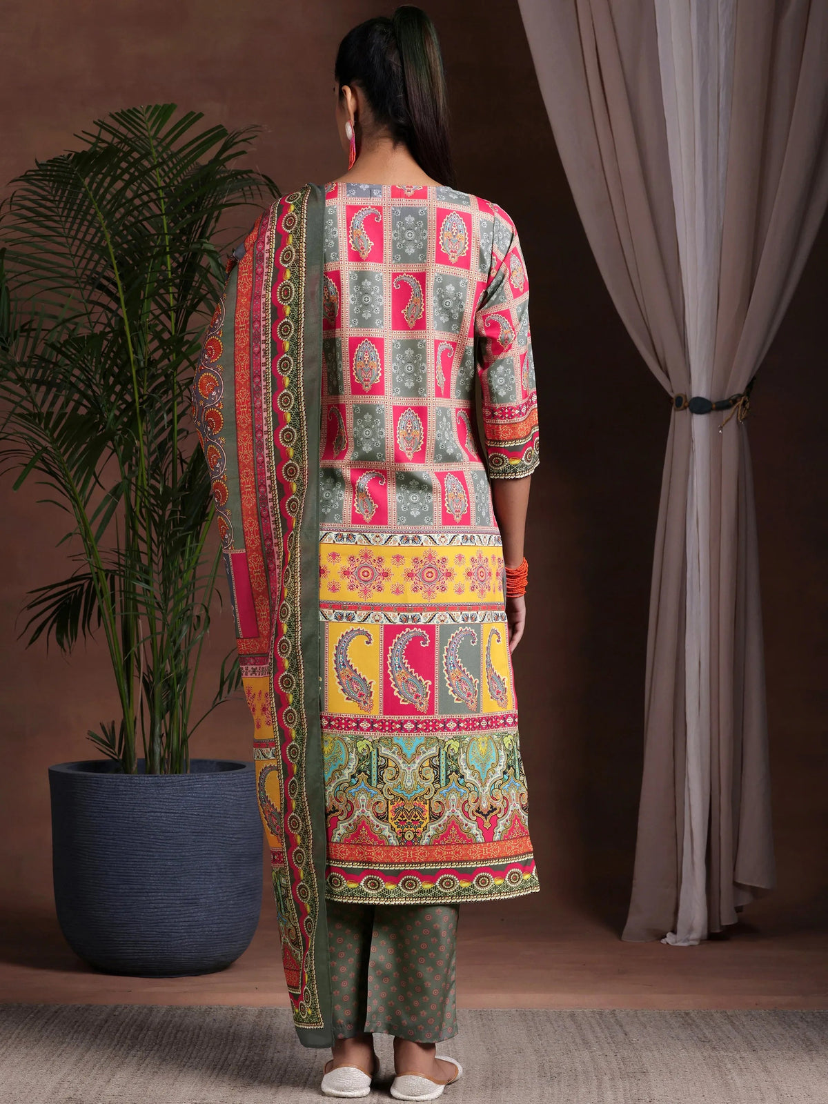 Anouk Multi Printed Poly Crepe Straight Suit With Dupatta