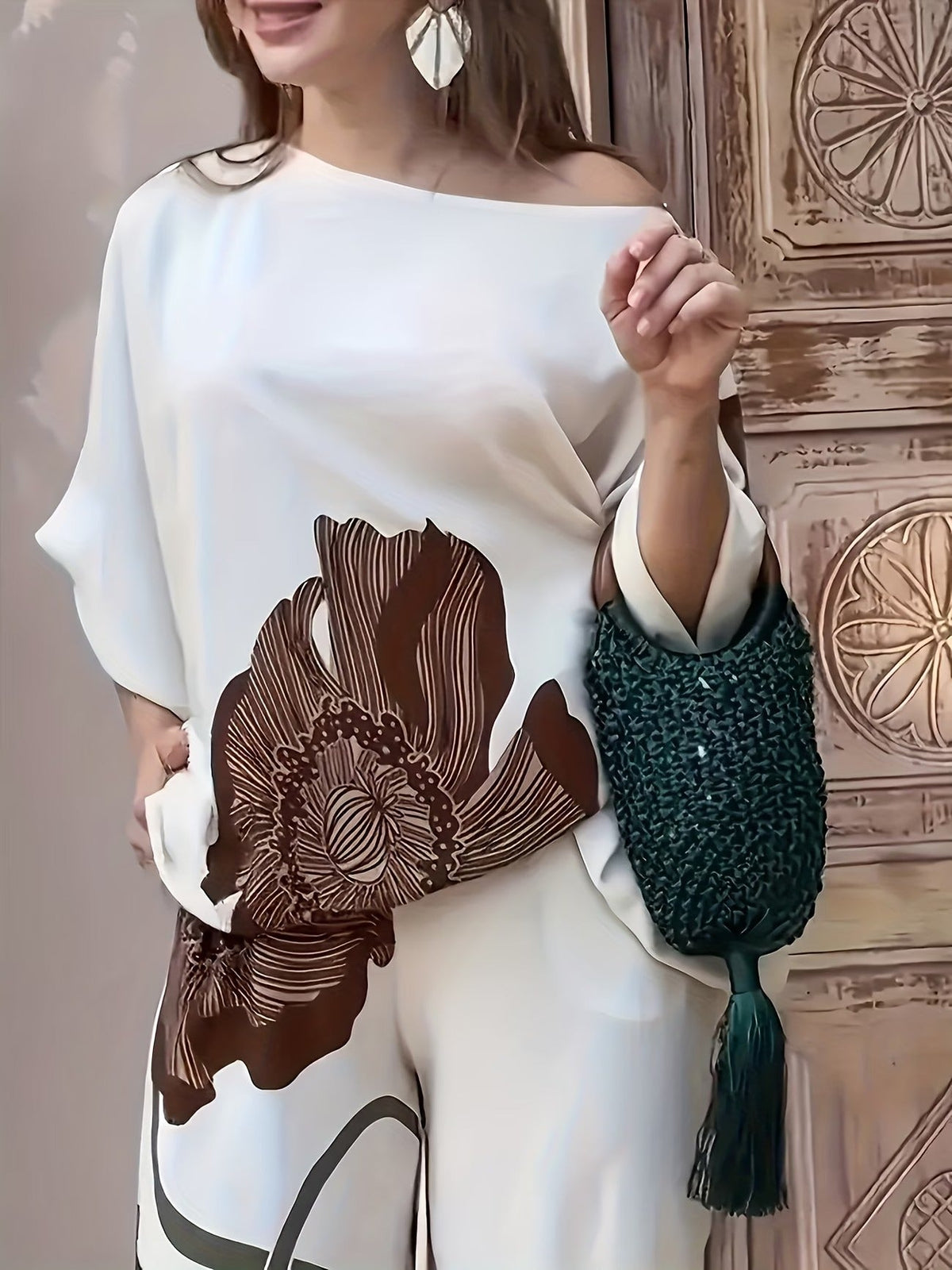 Elegant Floral Print Women’s Co-Ord Set – Comfortable Short Sleeve Top & Flowy Elastic Waist Pants