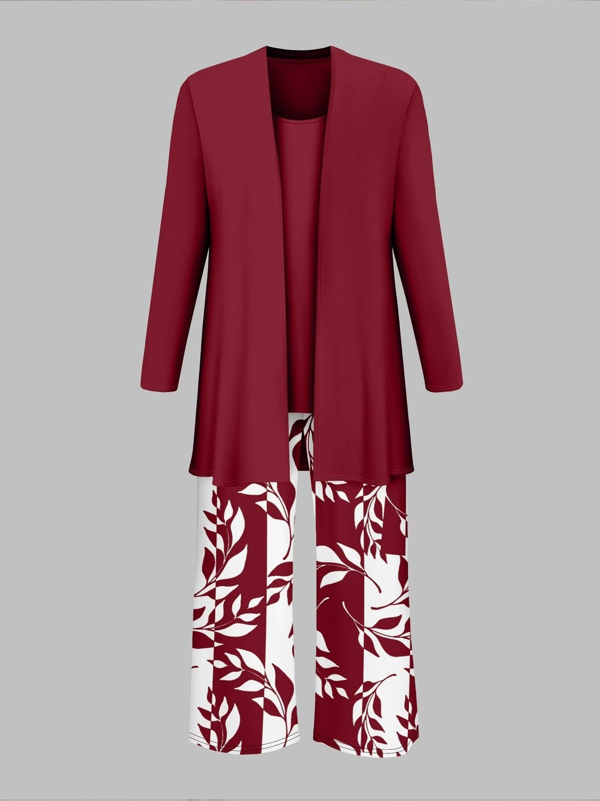 Women’s Stylish 3-Piece Set – Solid Cardigan, Casual Vest & Printed Palazzo Pants