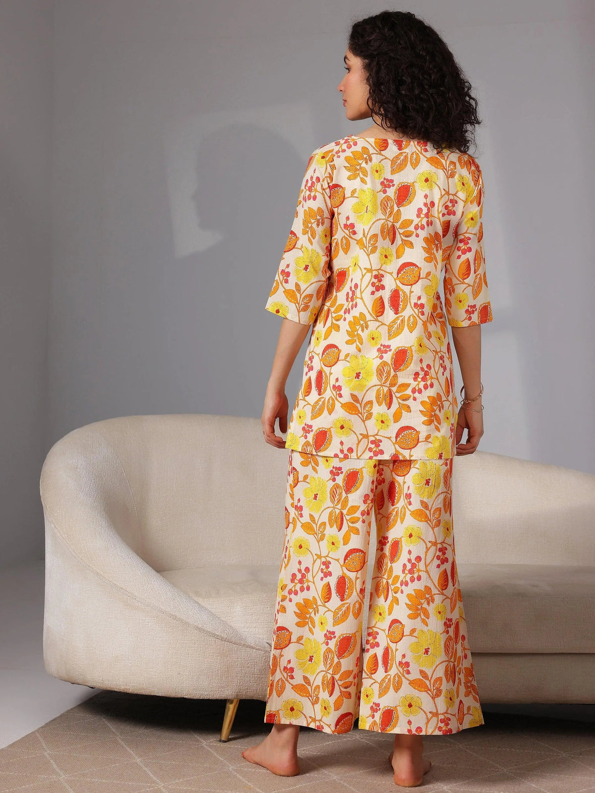 Anouk Yellow Printed Cotton Night Suits