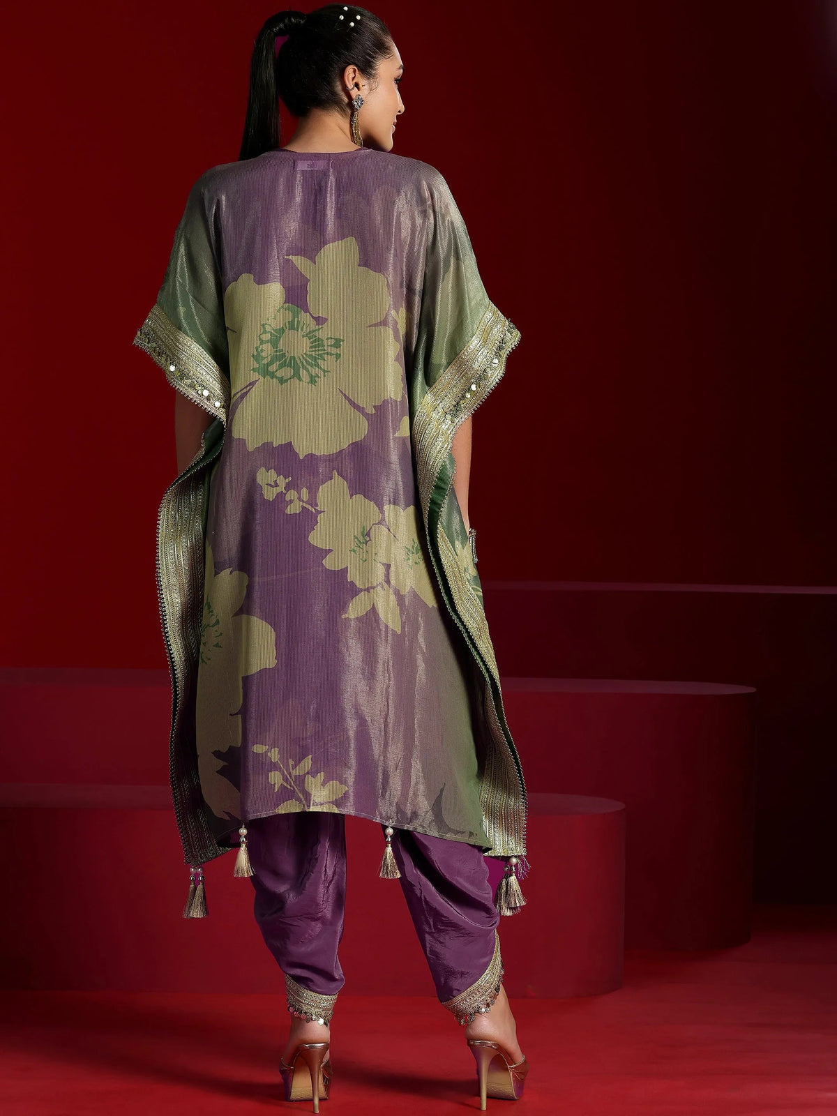 Anouk Art Mauve Printed Silk Blend Co-Ords