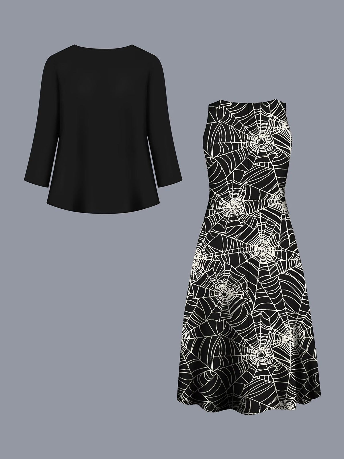 Elegant Layered Two-Piece Midi Dress Set with Tie-Front Cardigan – Flowy Printed Everyday & Occasion Wear