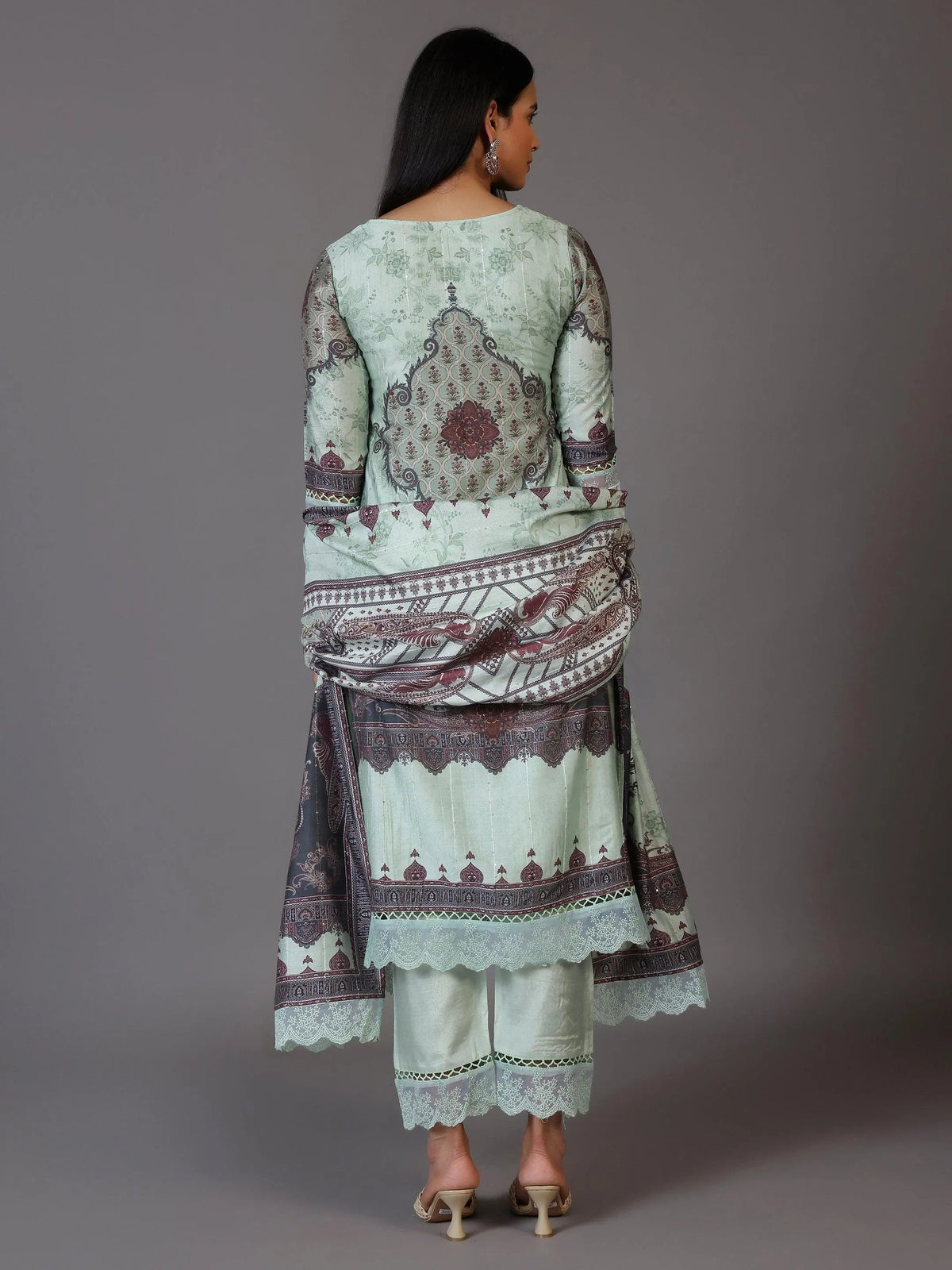 Anouk Green Printed Silk Blend Pakistani Suit