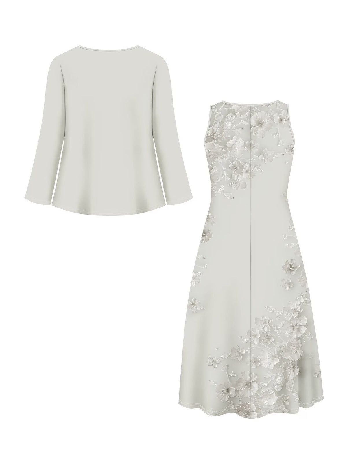 Elegant Layered Two-Piece Midi Dress Set with Tie-Front Cardigan – Flowy Printed Everyday & Occasion Wear