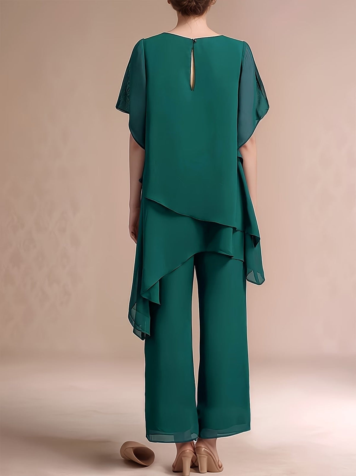Women'S Chiffon Short Sleeve 2pcs Set Solid Color Irregular Elegant Party Fashion Suit