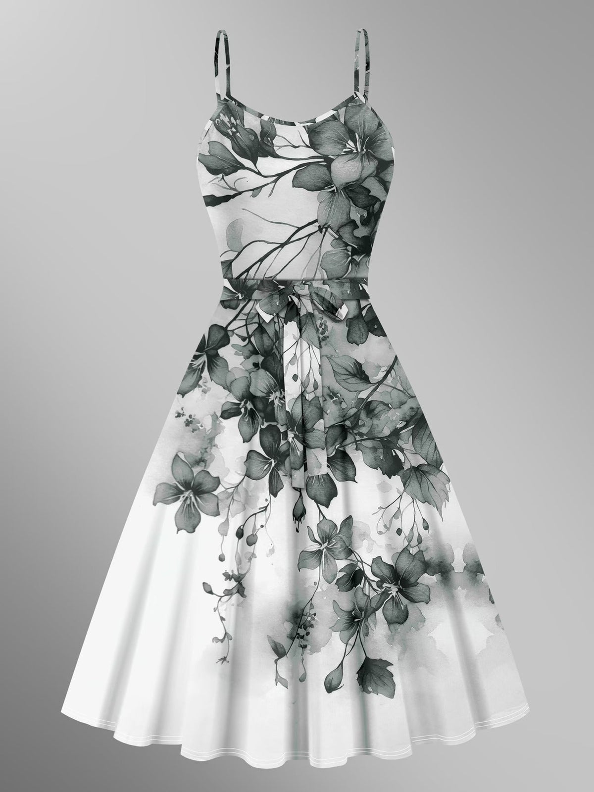 Elegant Floral Tie Dress with Solid Color Cardigan – Stylish Two-Piece Women’s Set