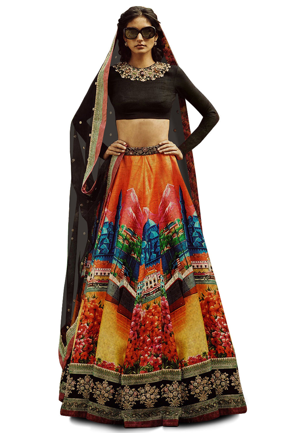 Desiring Black Colored Partywear Designer Embroidered Art Silk Lehenga Choli