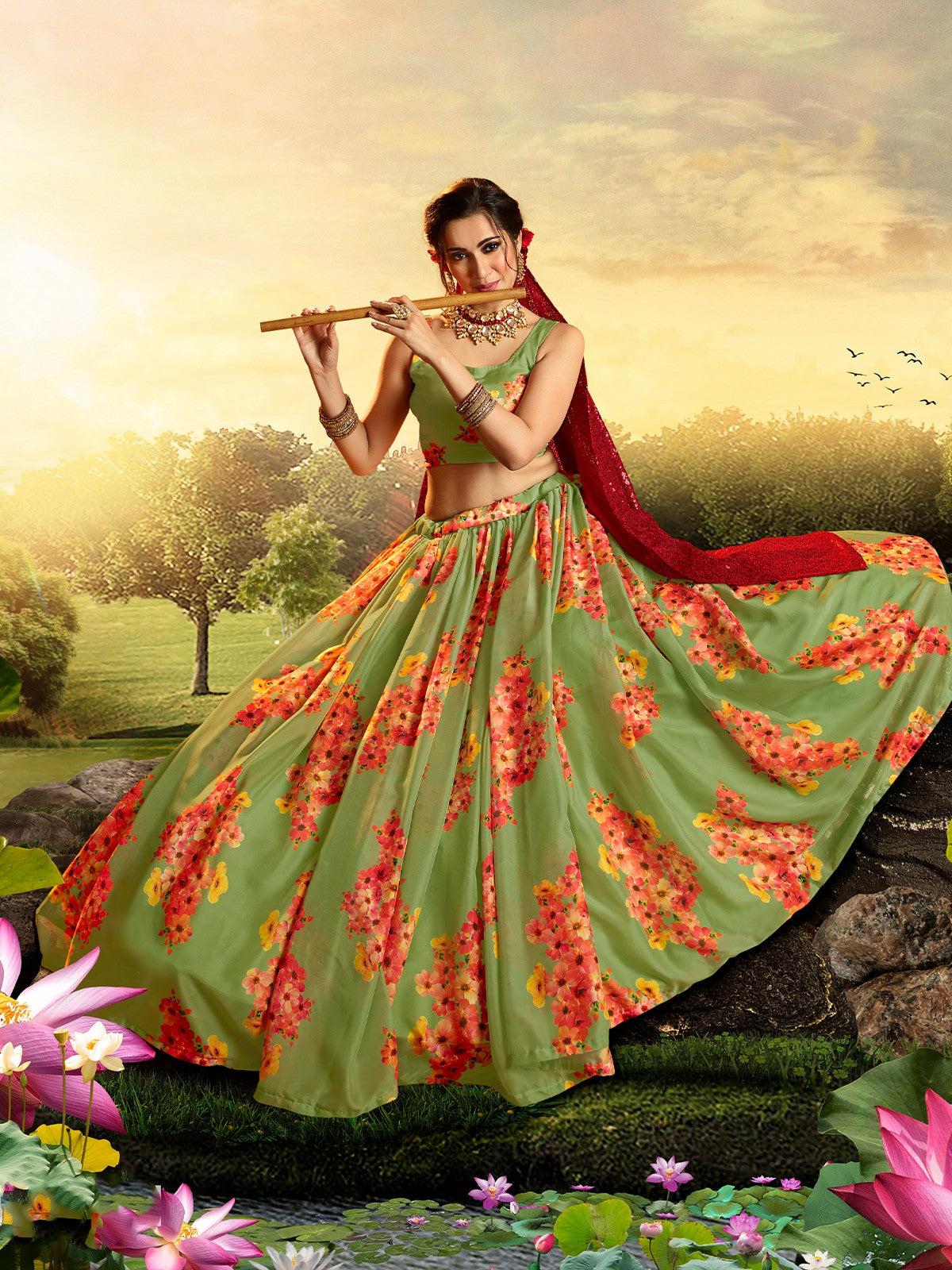 Beautiful Red Semi Stitched Lehenga With Unstitched Blouse