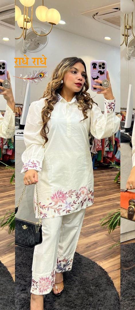 Rayon Embroidered Co-ord Set with Full Sleeves