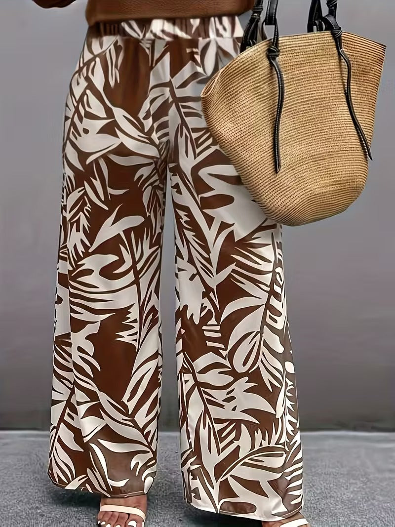 Women’s Elegant Wide-Leg Printed Trousers – Formal & Casual Wear Pants