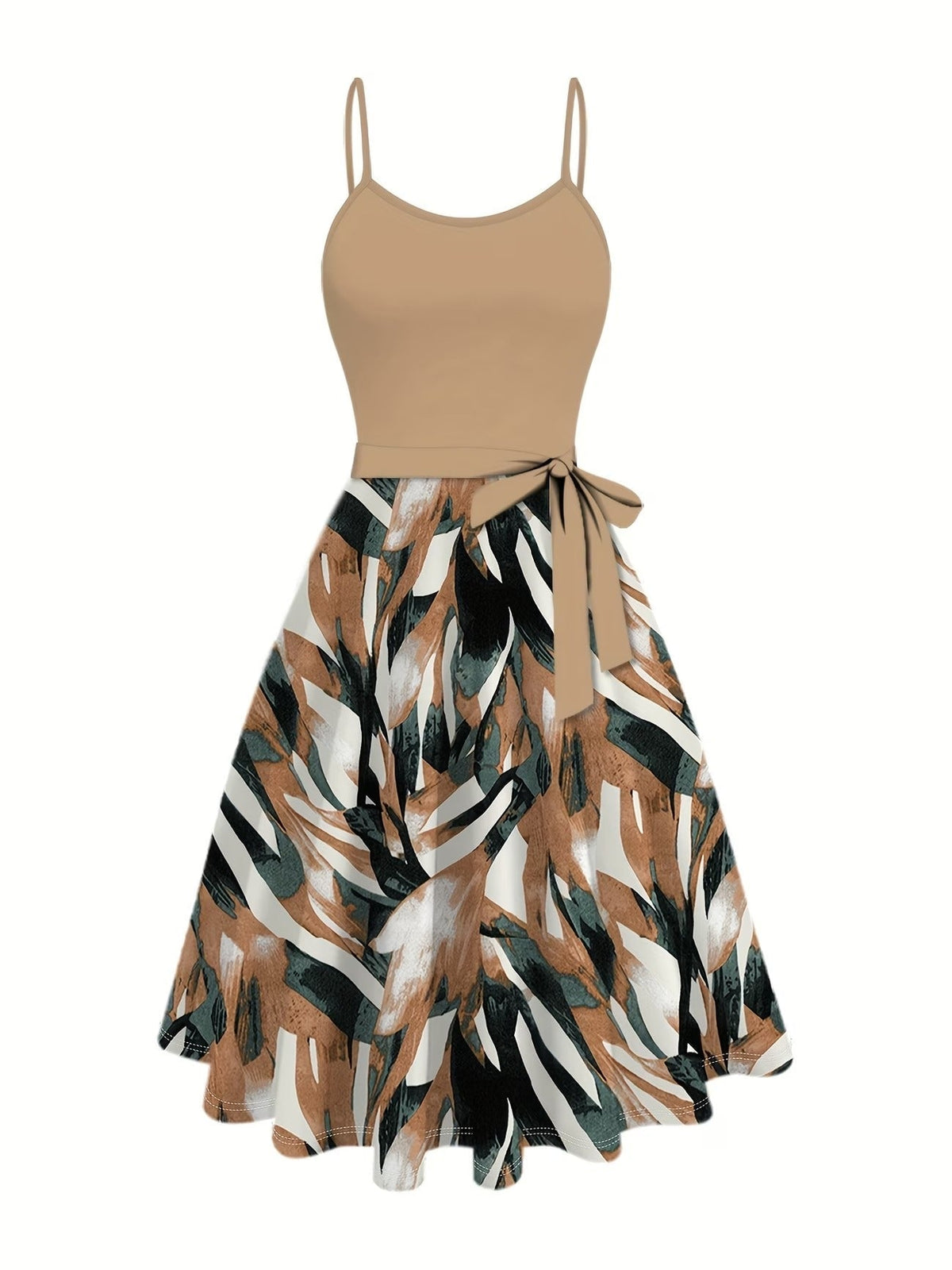 Elegant Solid Color Long-Sleeve Cardigan with Geometric Print Suspender Skirt – Stylish Two-Piece Women’s Set