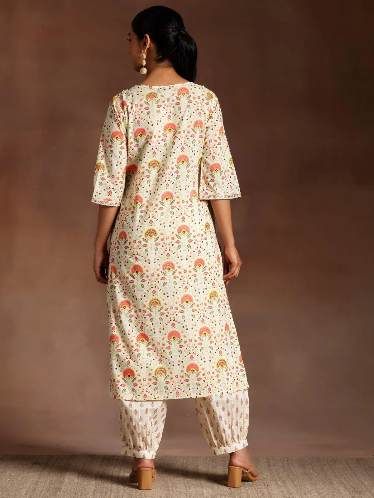 Anouk Off White Printed Cotton Straight Kurta Set