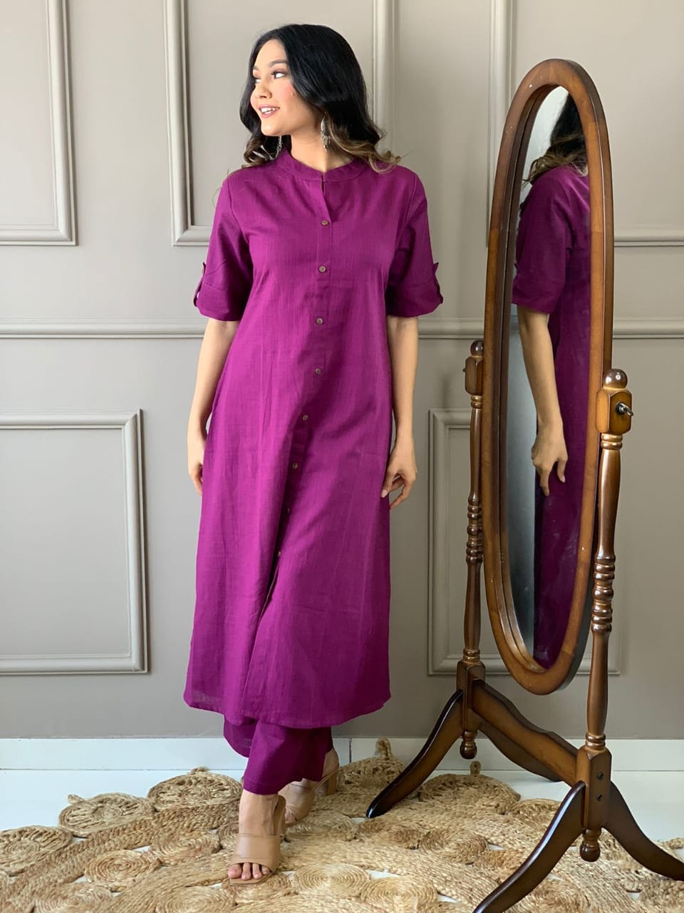 Cotton Slub A-Line Kurti and Palazzo Set