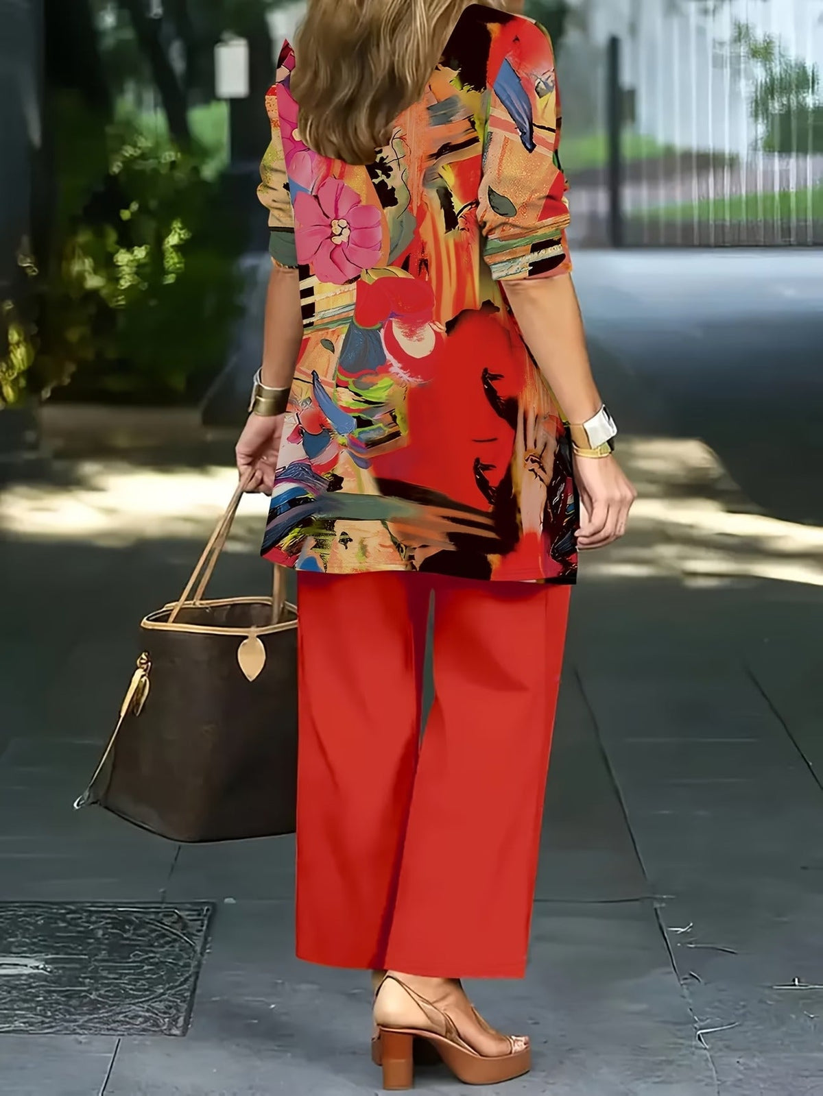 Women’s Stylish 3-Piece Set – Solid Cardigan, Casual Vest & Printed Palazzo Pants