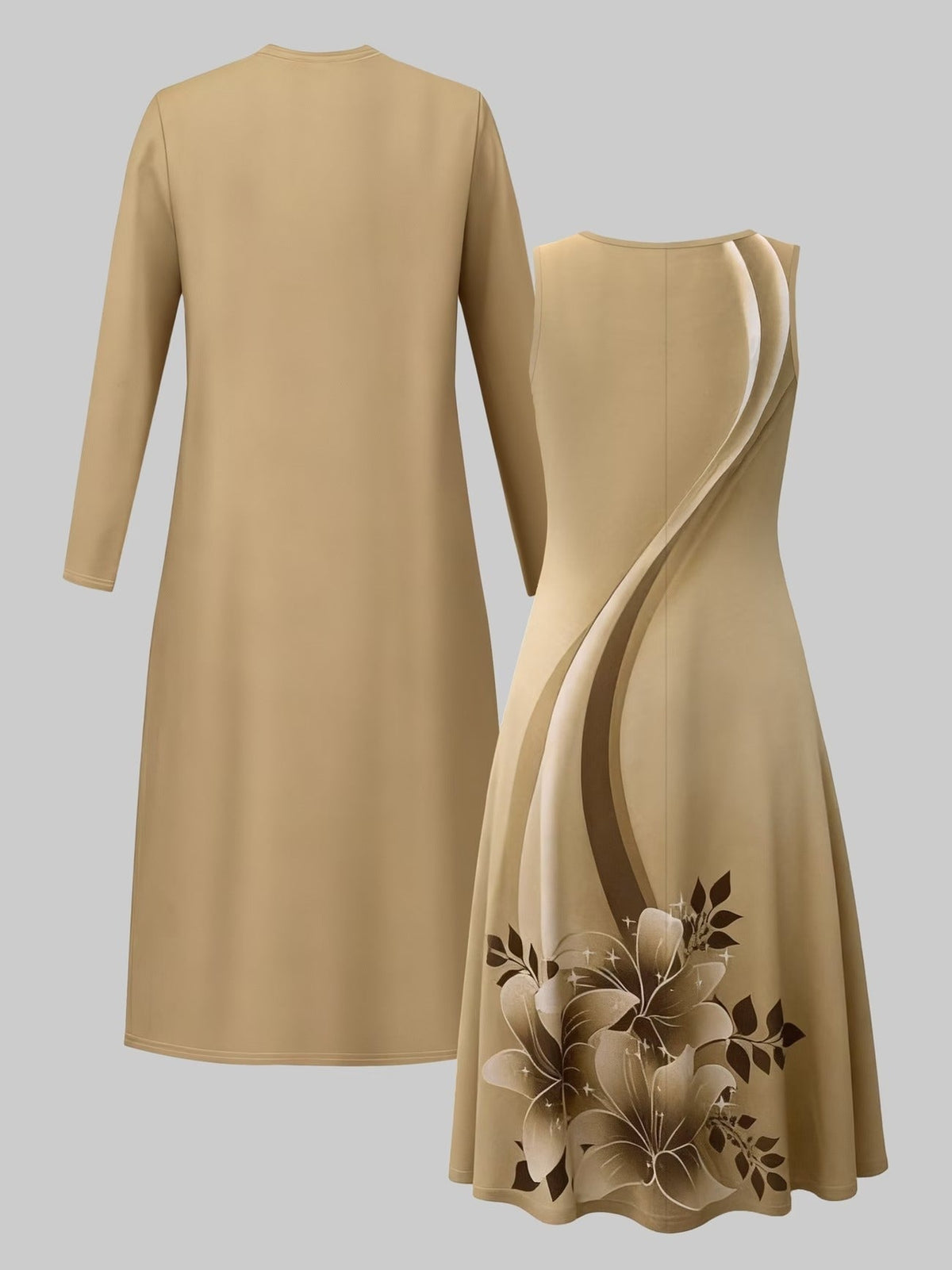 Elegant Floral Suspender Dress Set with Chic Long-Sleeve Blazer