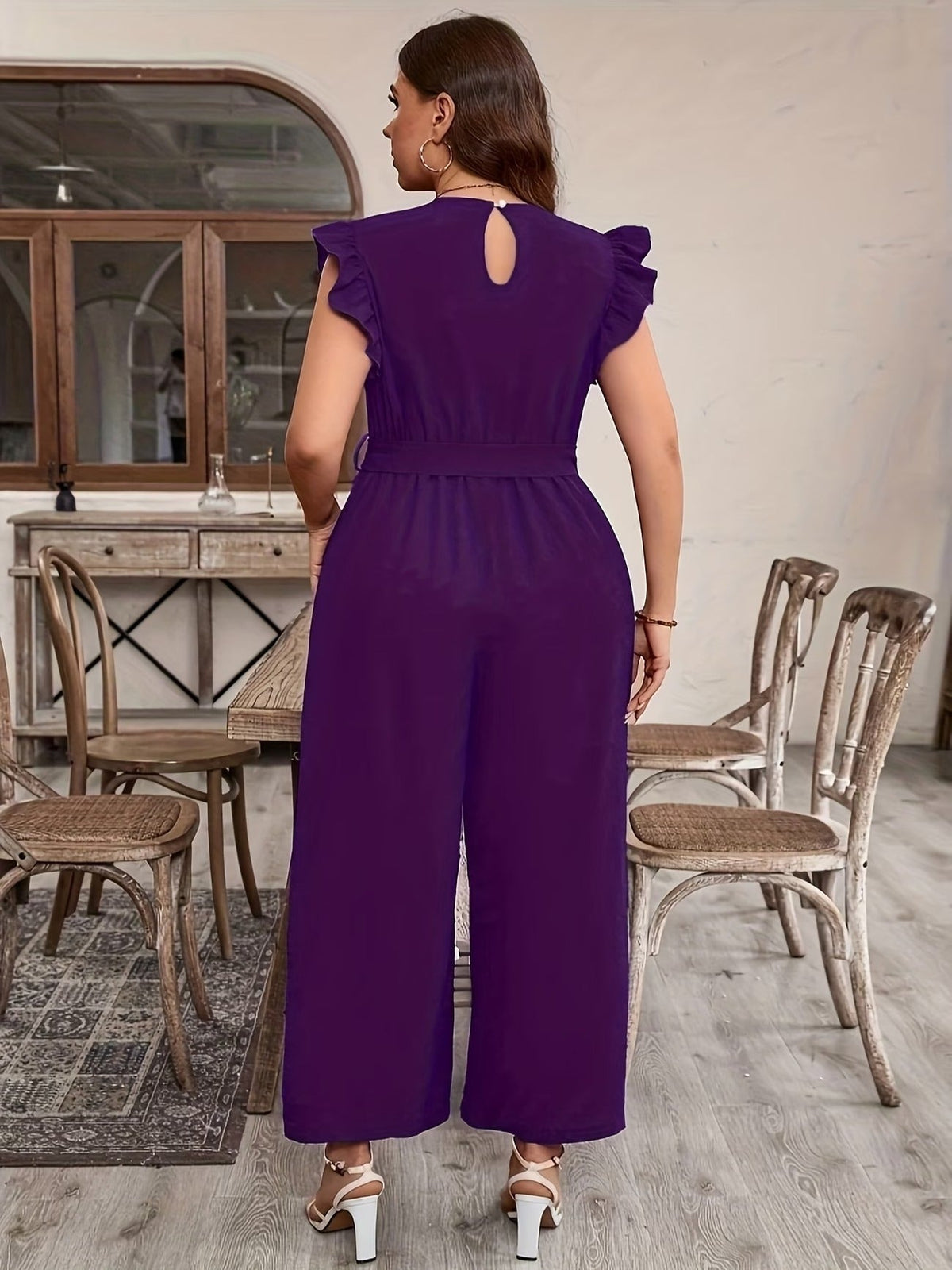 Elegant Ruffle V-Neck Belted Bodysuit – Solid Color Chic Women’s Top