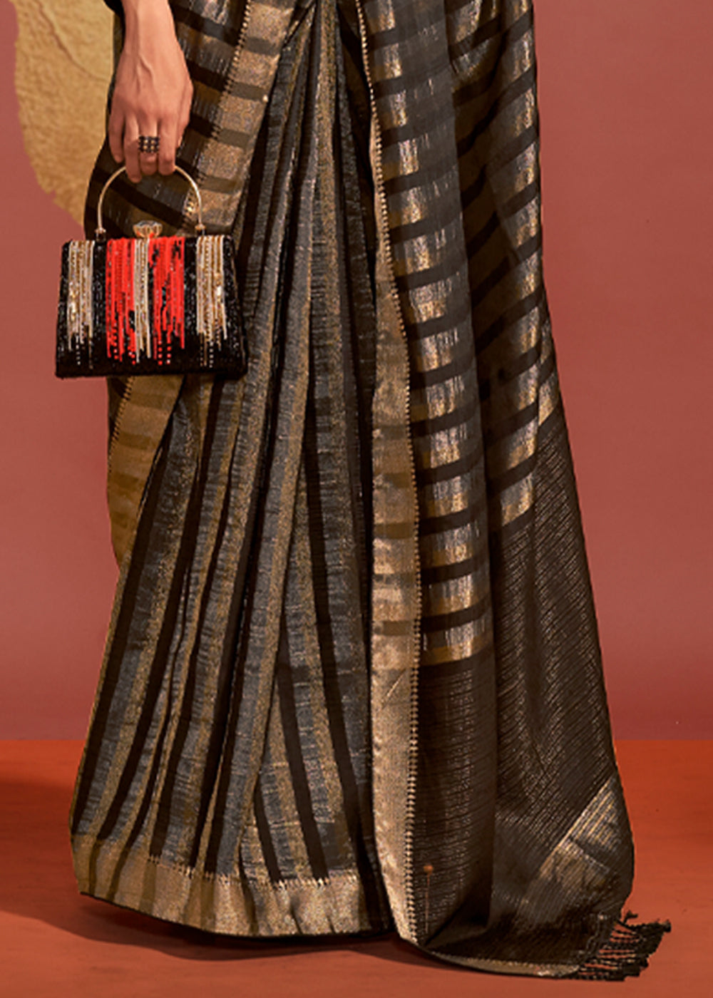 Black Regal Banarasi Blended Silk Saree with Timeless Intricate Design