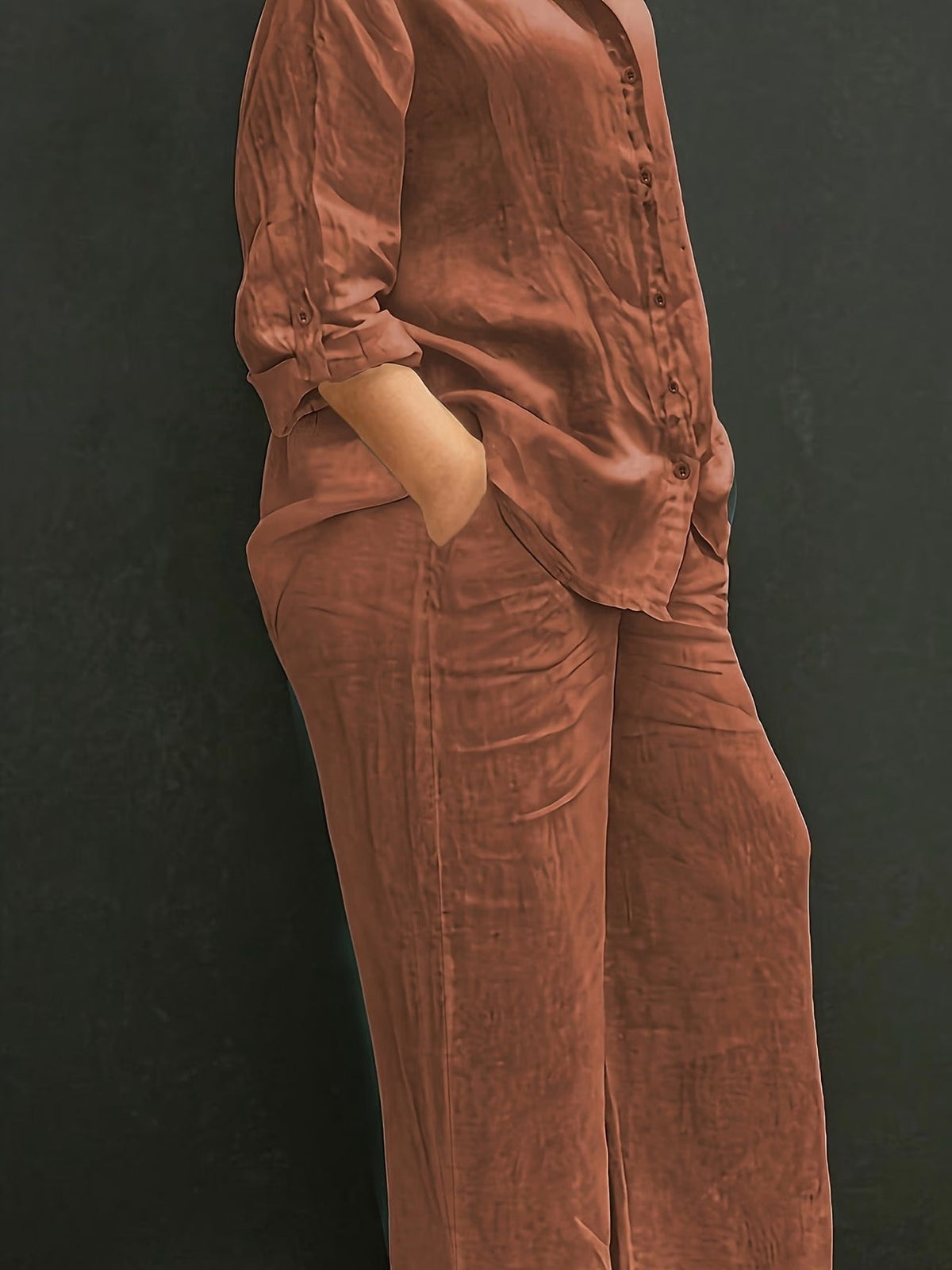 Women’s Elegant Two-Piece Co-Ord Set – Solid Shirt, Comfortable Pants & Stylish Casual Cardigan