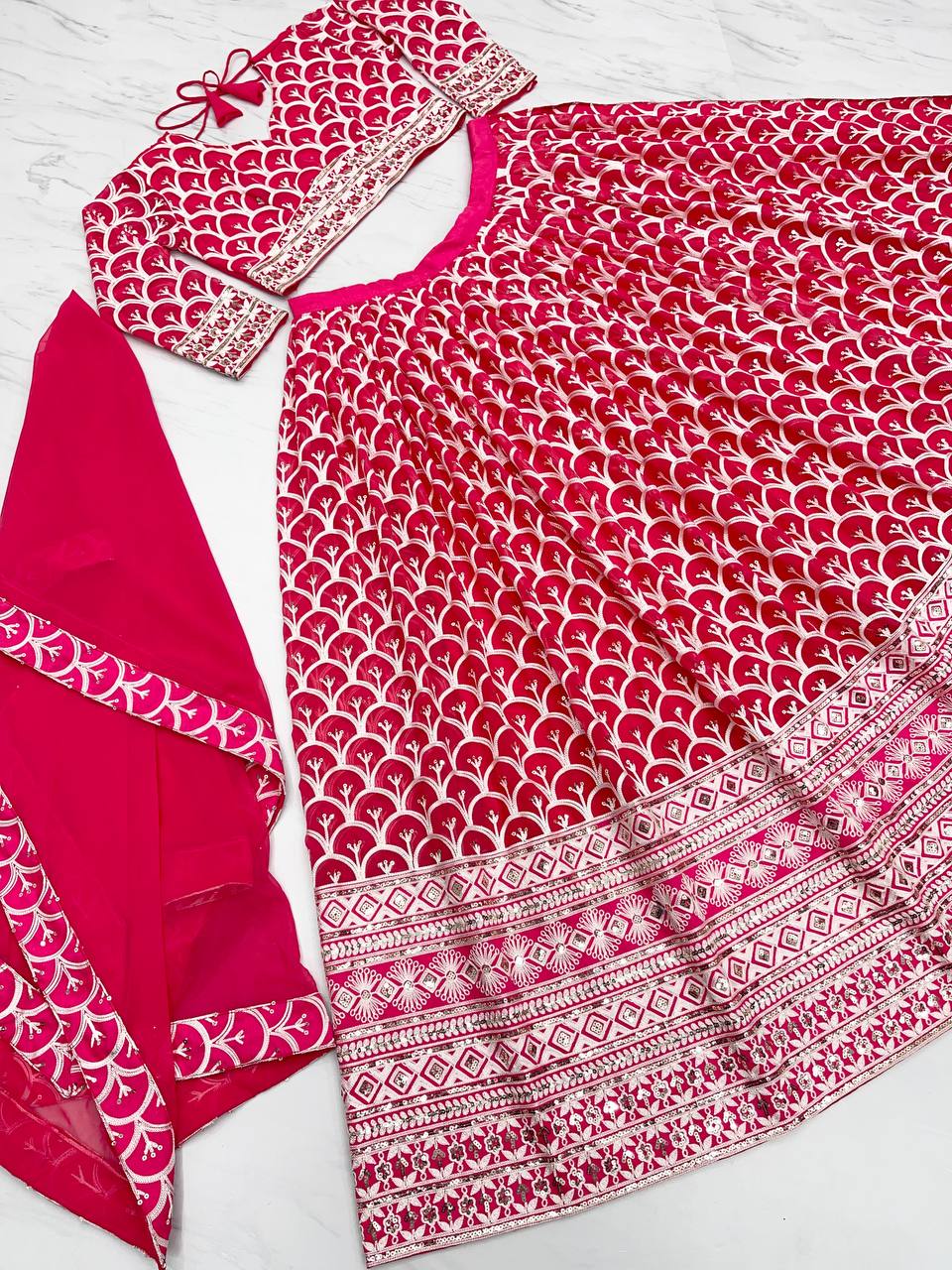 Function Wear Embroidery Sequence Work Pink Color Lehenga Choli