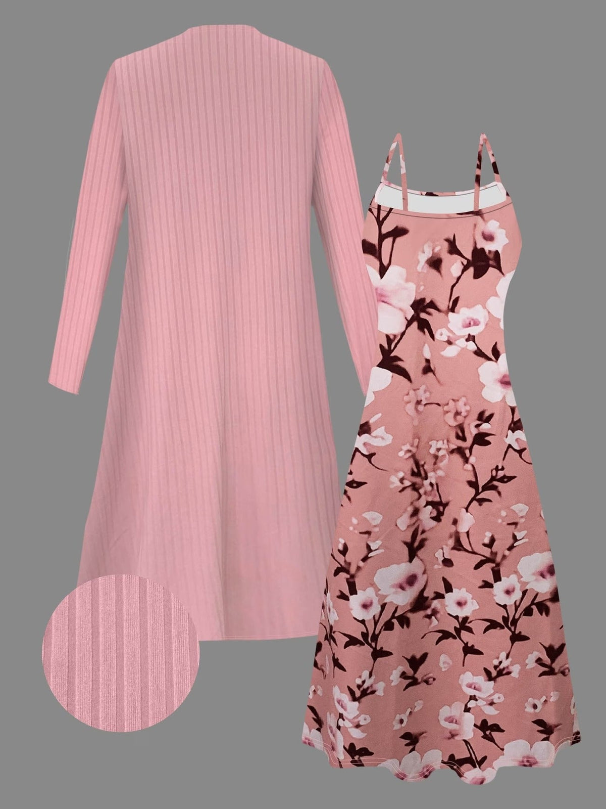 Elegant Floral Suspender Dress Set with Chic Long-Sleeve Blazer