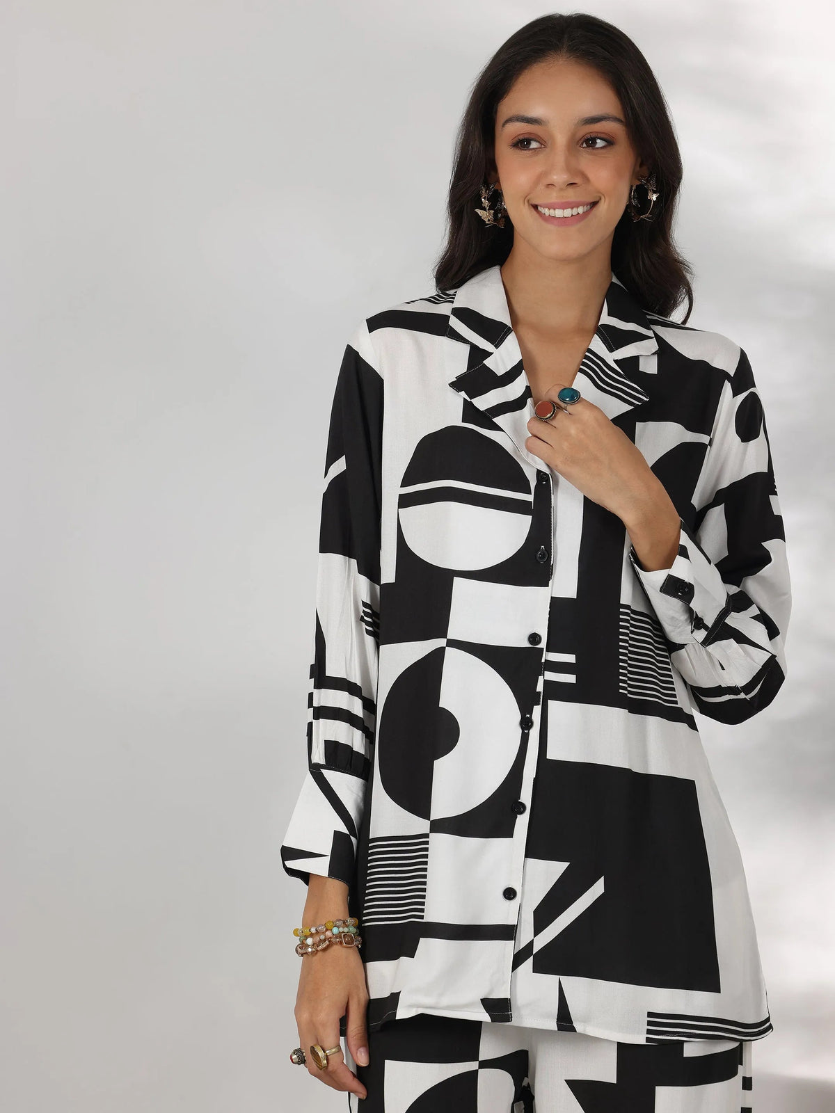 Anouk White Printed Rayon Co-Ords