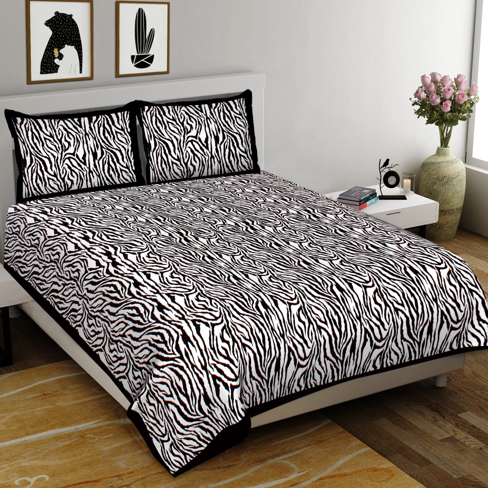 King Size Cotton Bedsheet Set - 90 × 108 inches with 2 Pillow Covers