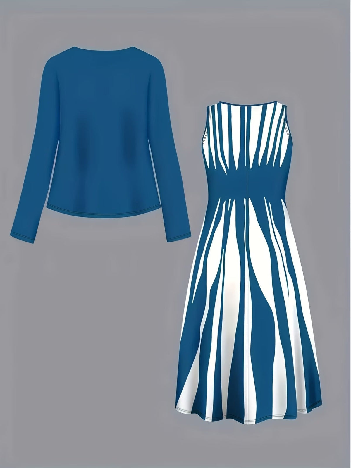 Elegant Layered Two-Piece Midi Dress Set with Tie-Front Cardigan – Flowy Printed Everyday & Occasion Wear