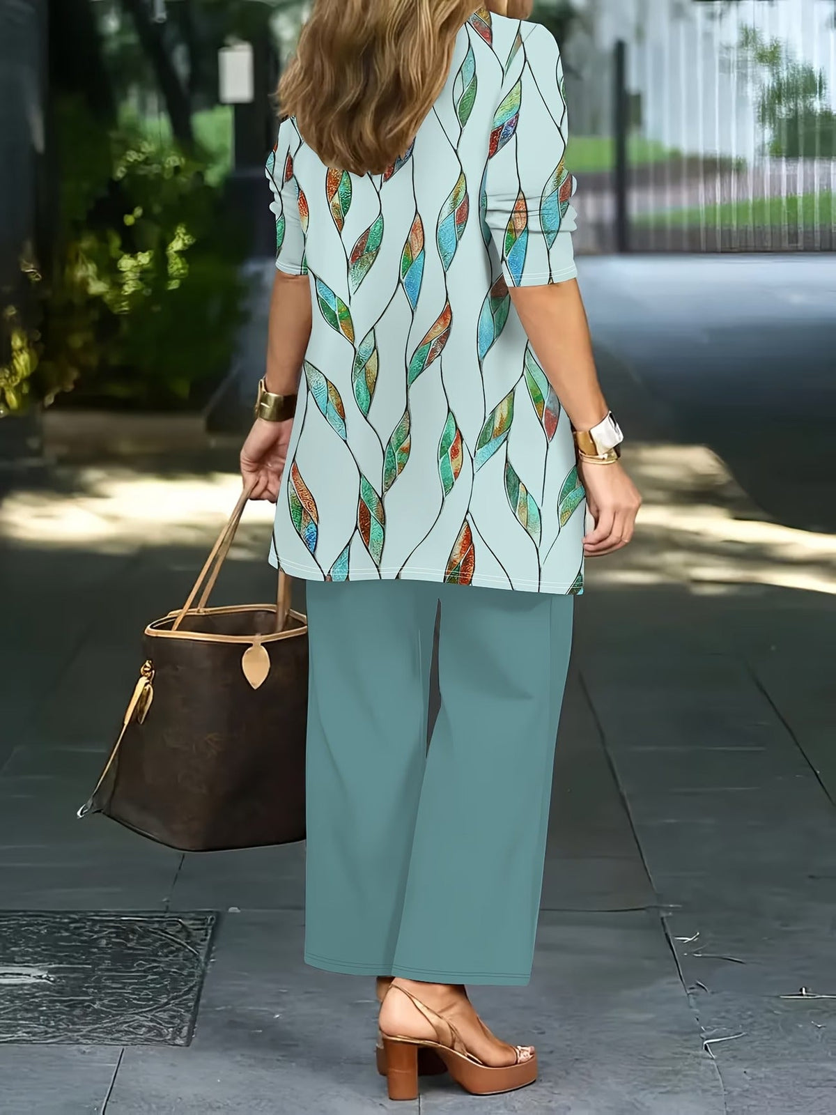 Women’s Stylish 3-Piece Set – Solid Cardigan, Casual Vest & Printed Palazzo Pants