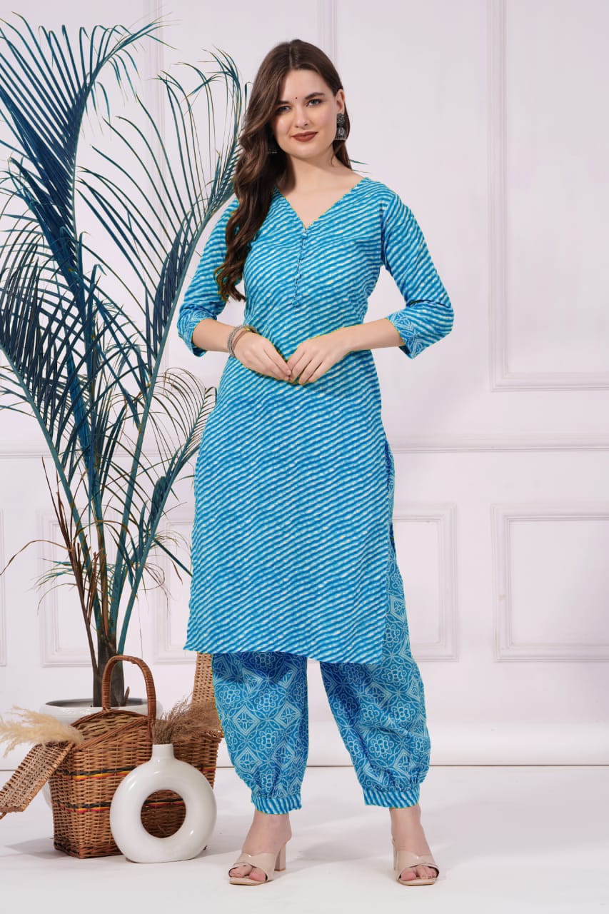Lahariya Print Kurti with Afghani Pant