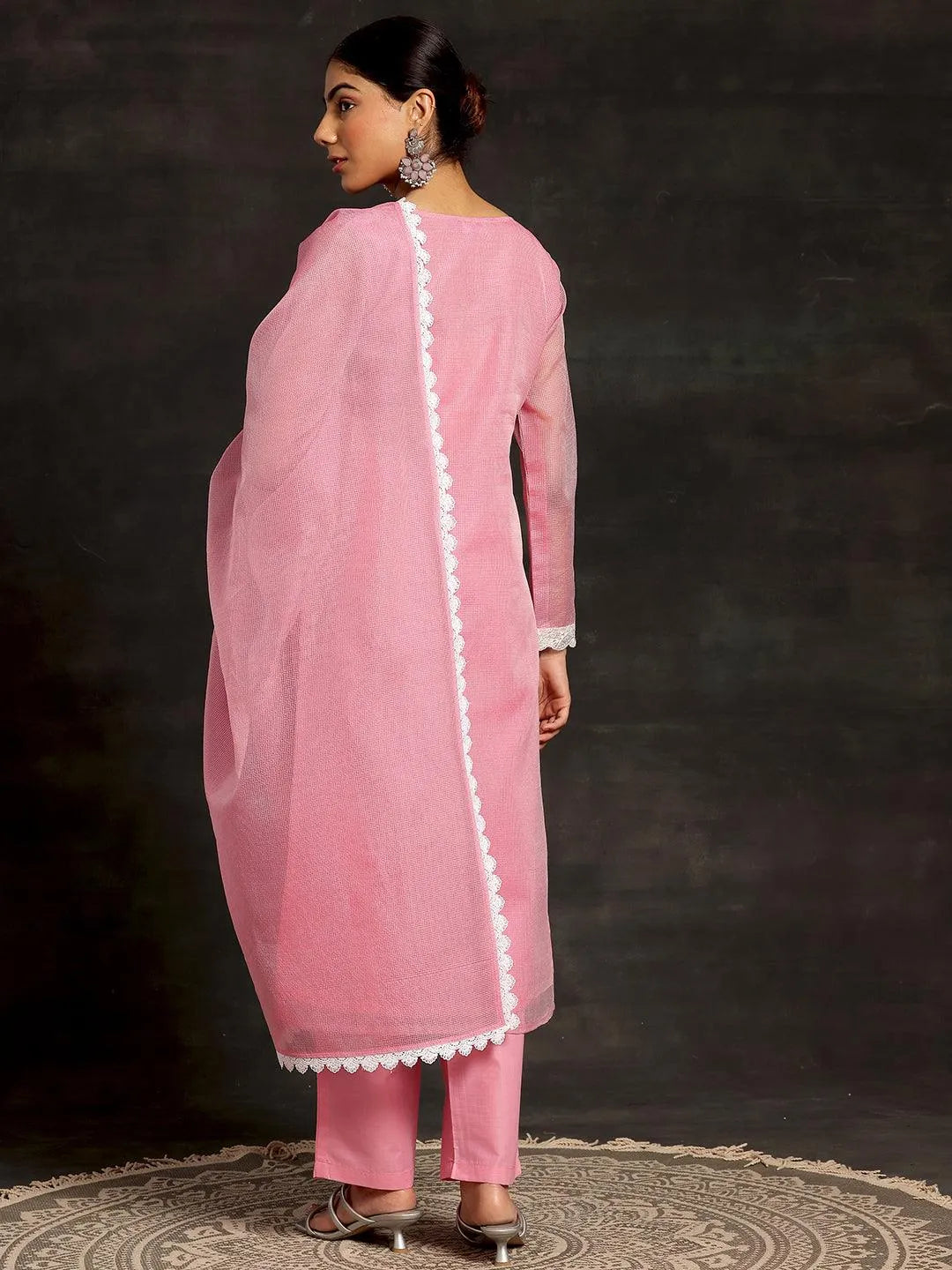 Anouk Pink Embroidered Cotton Pakistani Suit