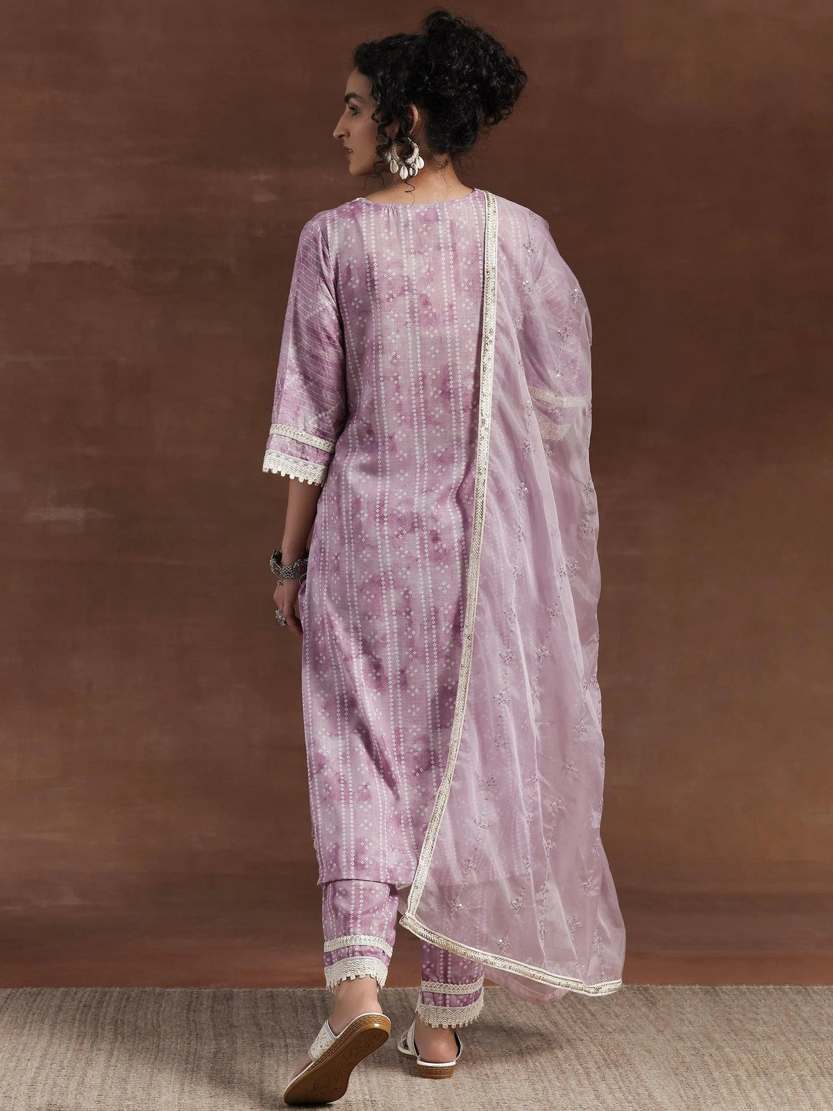 Anouk Purple Printed Cotton Straight Suit With Dupatta