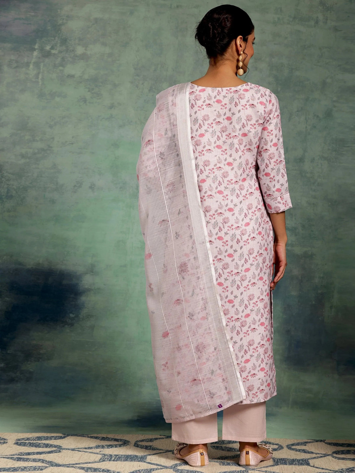 Anouk Lilac Printed Cotton Straight Suit With Dupatta