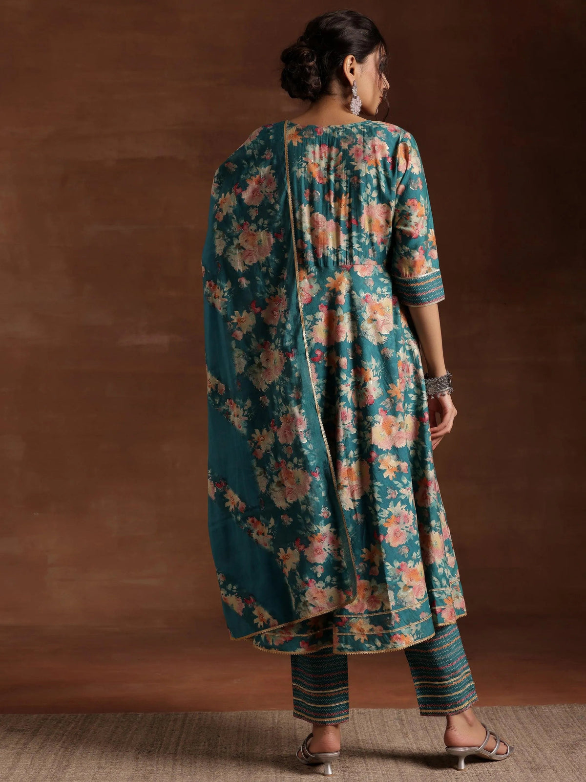 Anouk Blue Printed Silk Blend Anarkali Suit With Dupatta