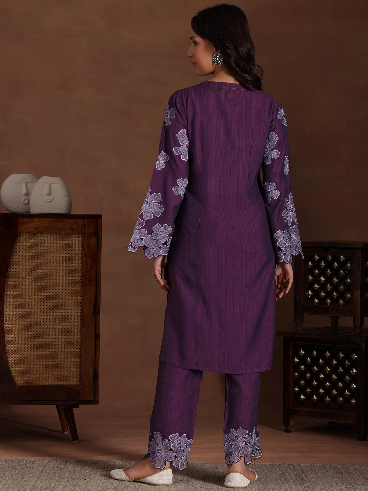 Anouk Wine Embroidered Silk Blend Co-Ords