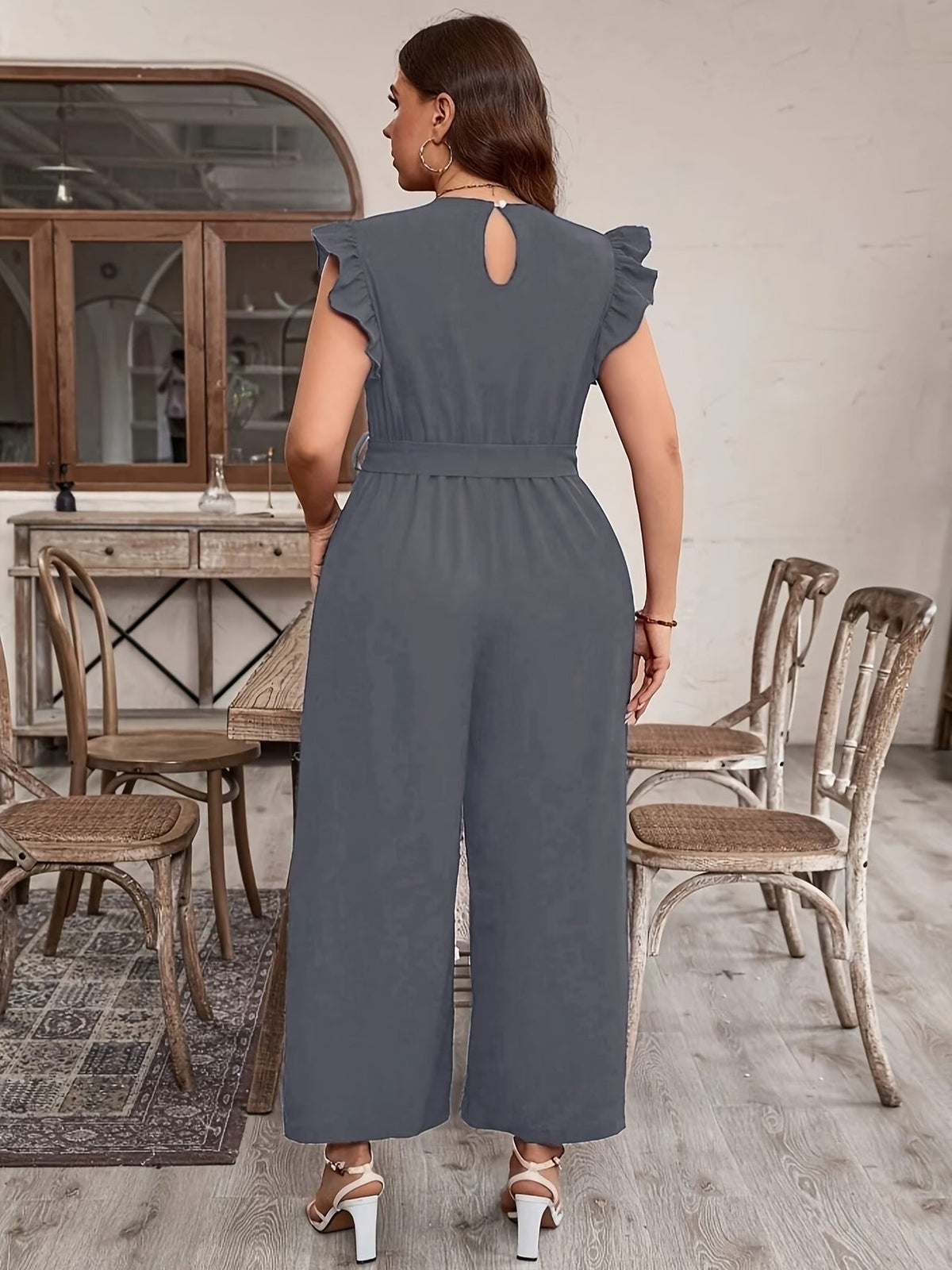 Elegant Ruffle V-Neck Belted Bodysuit – Solid Color Chic Women’s Top
