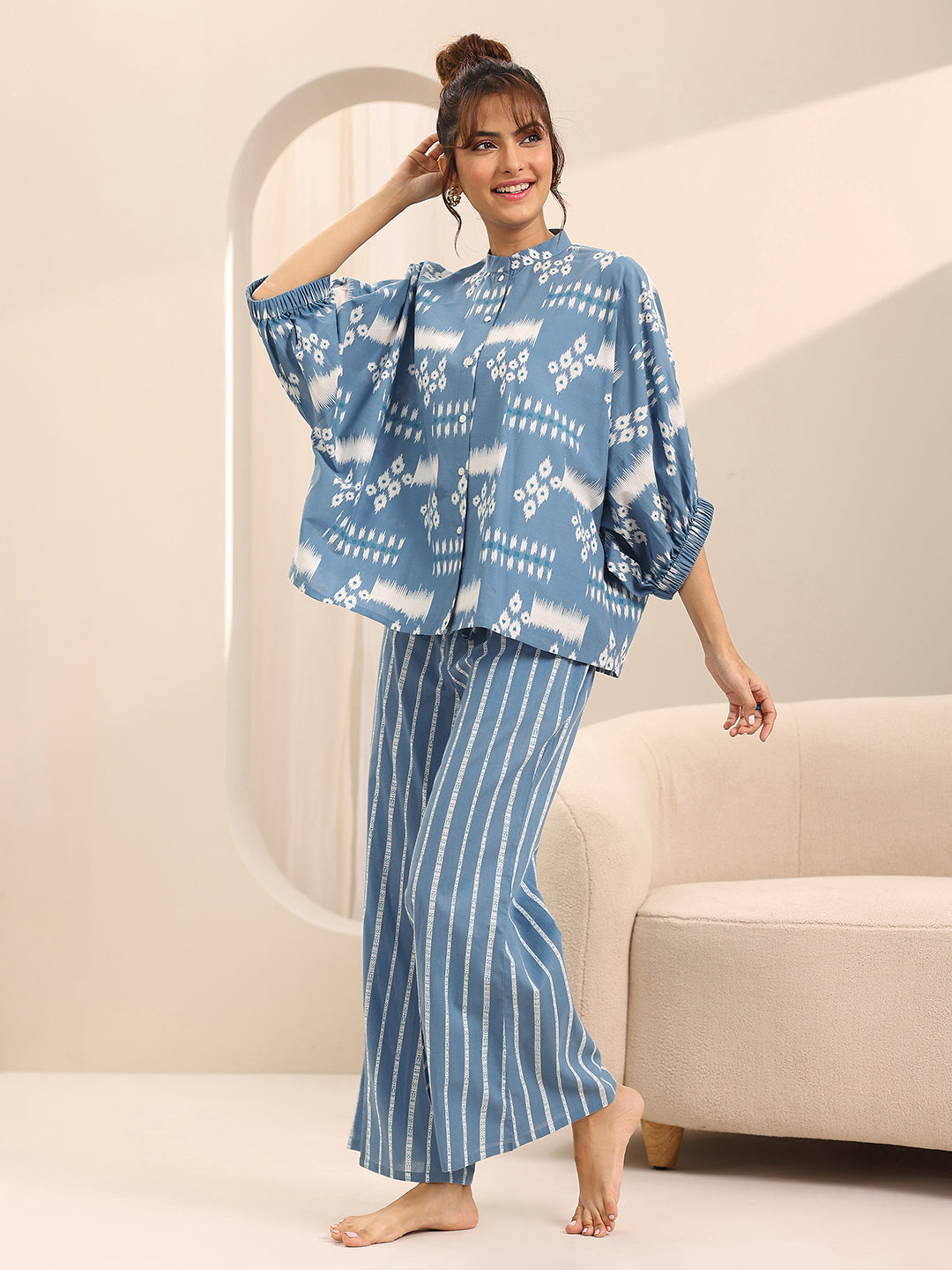 Anouk Blue Printed Cotton Night Suits