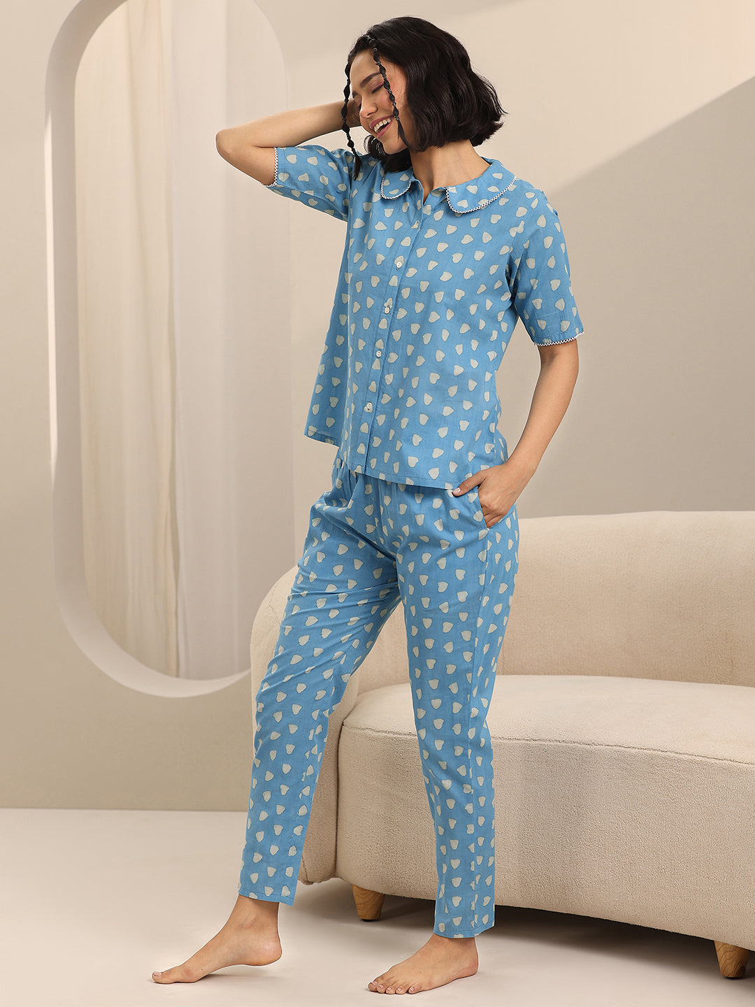 Anouk Blue Printed Cotton Night Suits