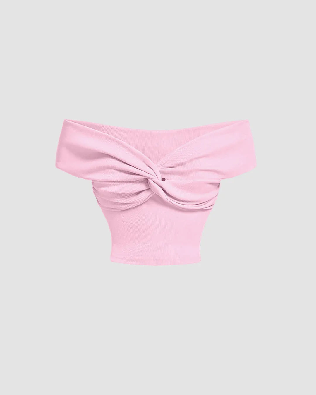 Off-Shoulder Soft Ribbed Knit Crop Top In Baby Pink