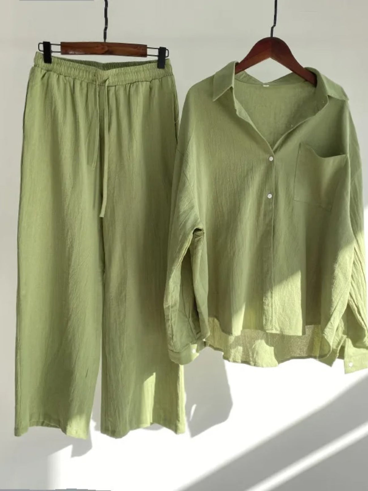 Fashionable Women’s  Cotton Slacks & Shirt Suit Set