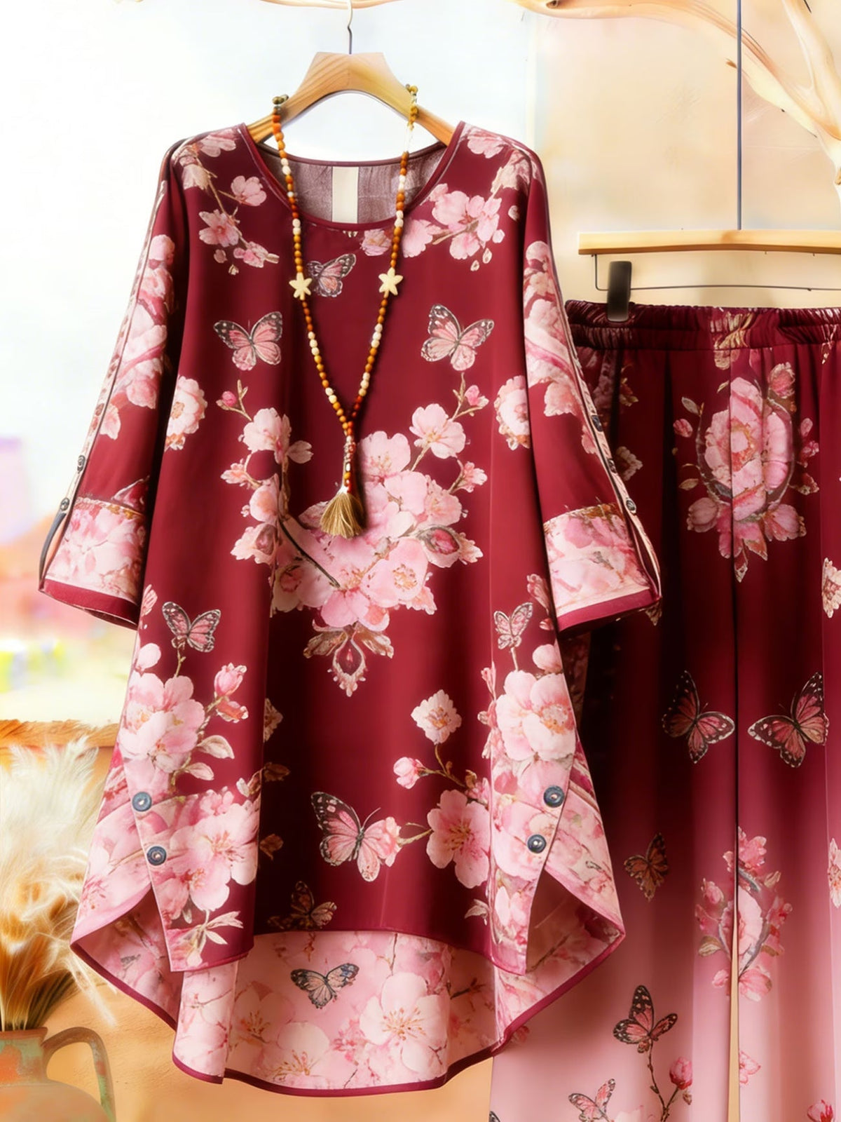 Elegant Botanical Print 2-Piece Women’s Co-Ord Set